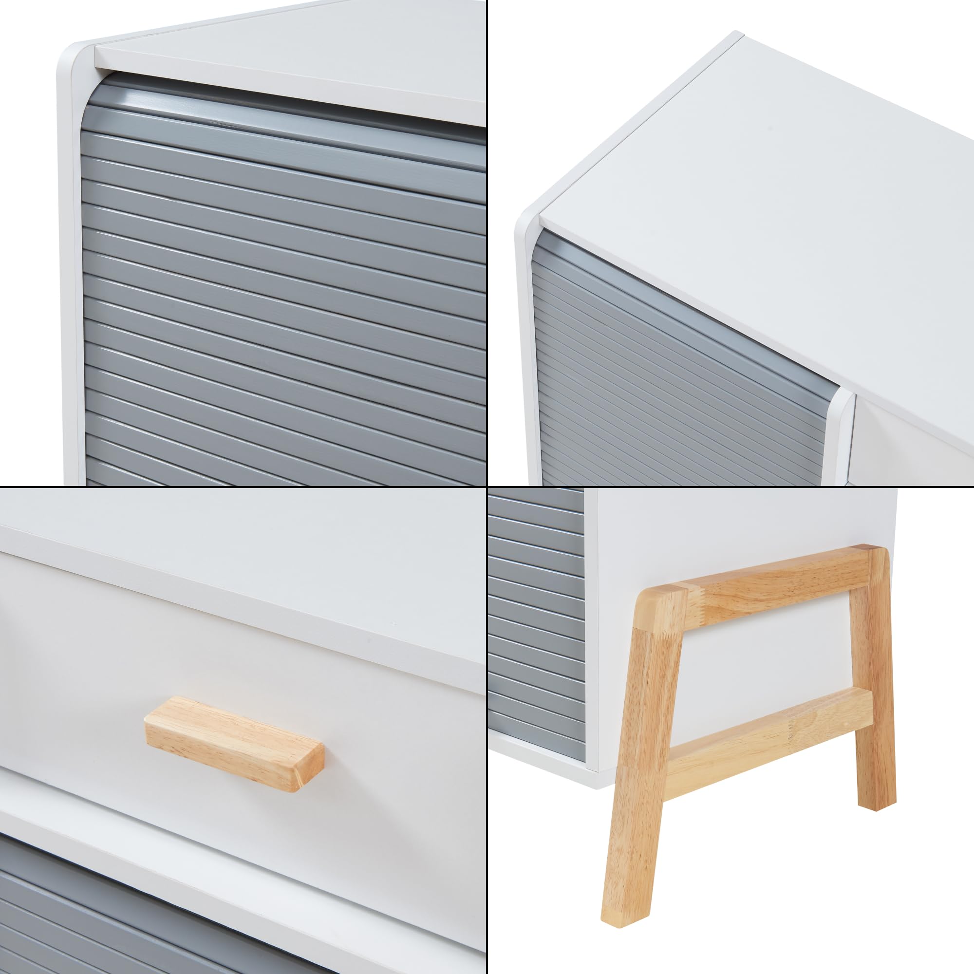 [en.casa] Cassettiera con 2 Scomparti Chiusi da Anta a Serrandina Comodino a 2 Cassetti Armadietto 72x80x40 cm per Soggiorno Camera da Letto - Bianco/Grigio