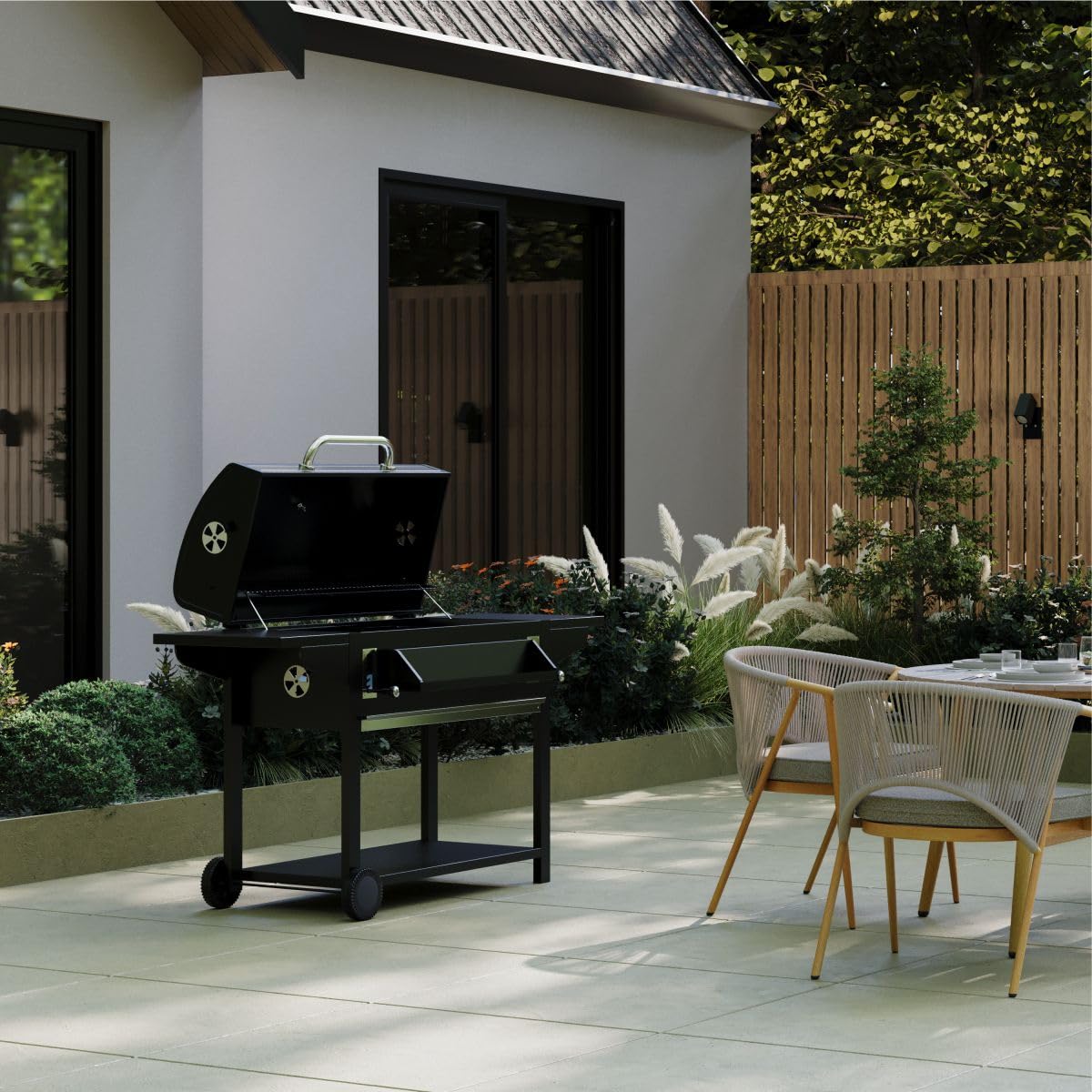 Charles Bentley Extra Large Black Steel Charcoal BBQ Grill