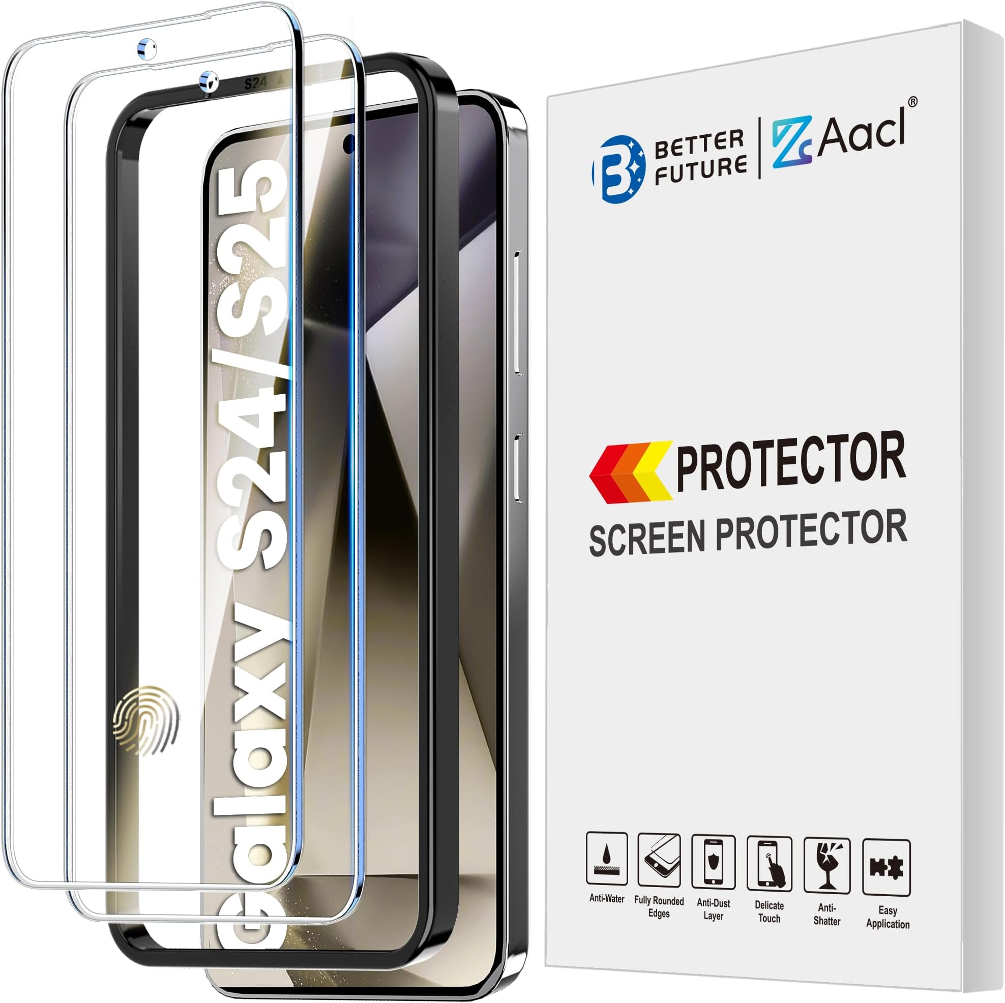 2 Pack for Samsung Galaxy S25 Screen Protector and S24 Tempered Glass 9H Bubble Free Fingerprint Unlock Compatible Case Friendly Anti Scratch Durable with Alignment Tool