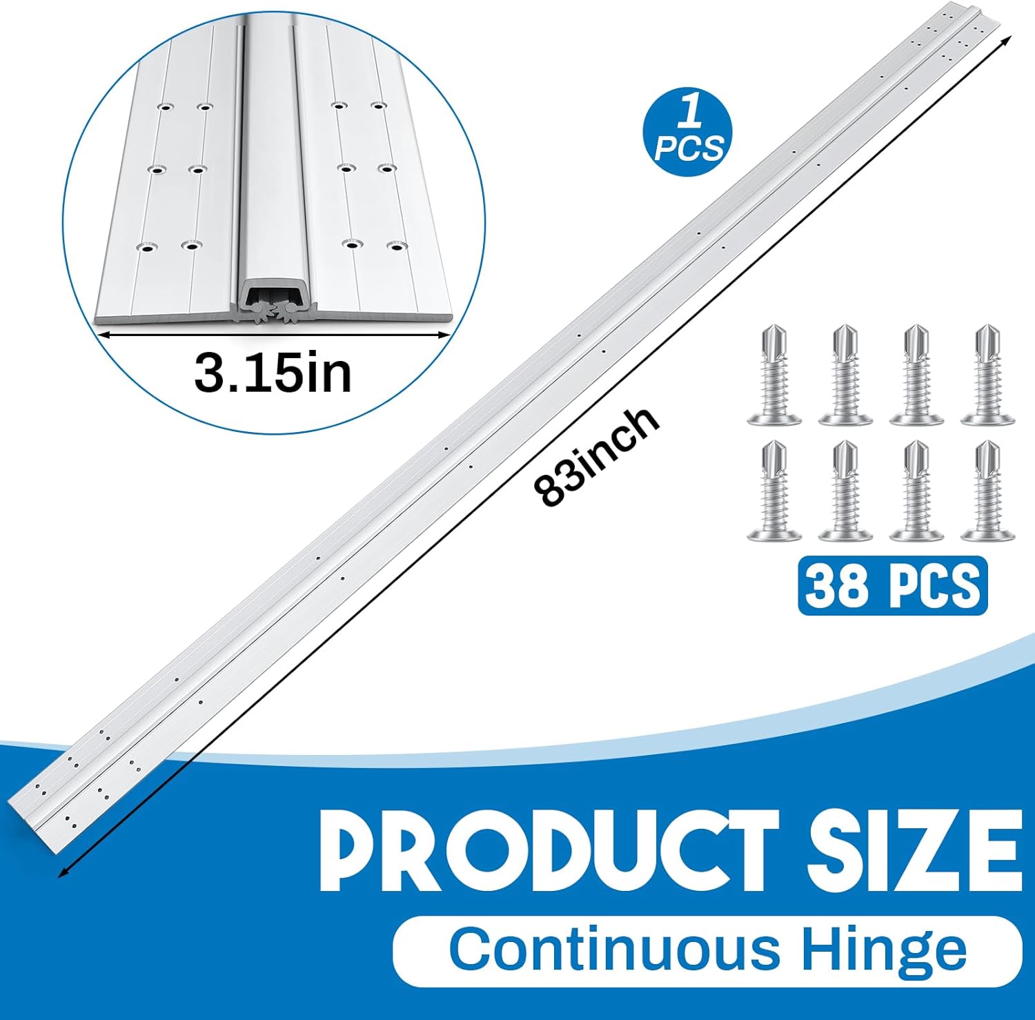 MorningRo Heavy Duty Continuous Hinge 83 Inches Anodize Aluminum Piano Hinge Tamperproof Commercial Door Hinges for Commercial Door