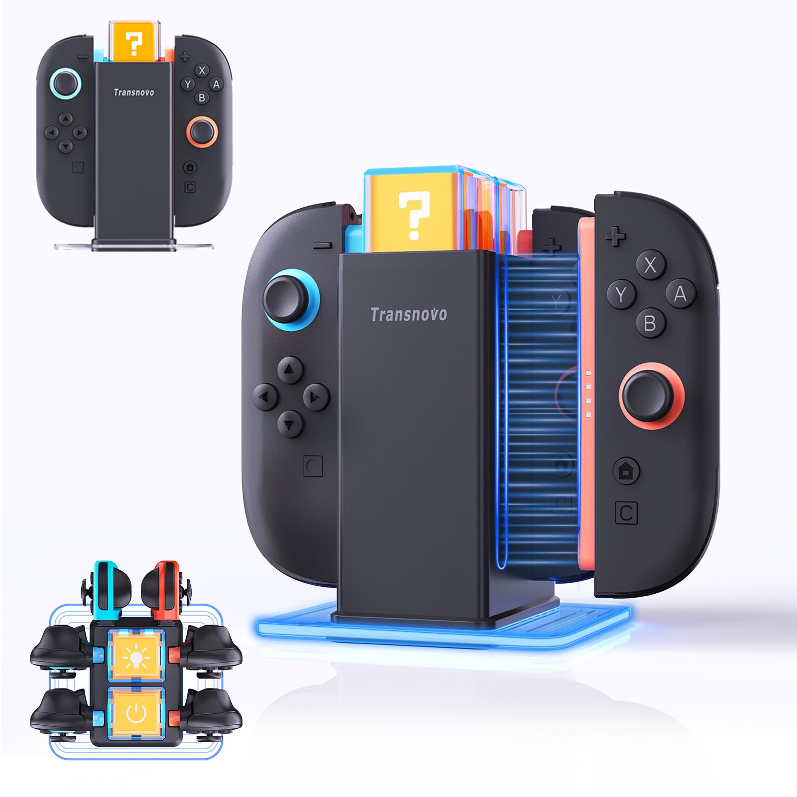 Dock di Ricarica 6-in-1 per Nintendo Switch 2/Switch/OLED, Caricatore Controller Switch con Sistema di Ricarica Doppio Magnetico & a Scorrimento, 9 Modalità RGB & 4 Livelli di Luminosità