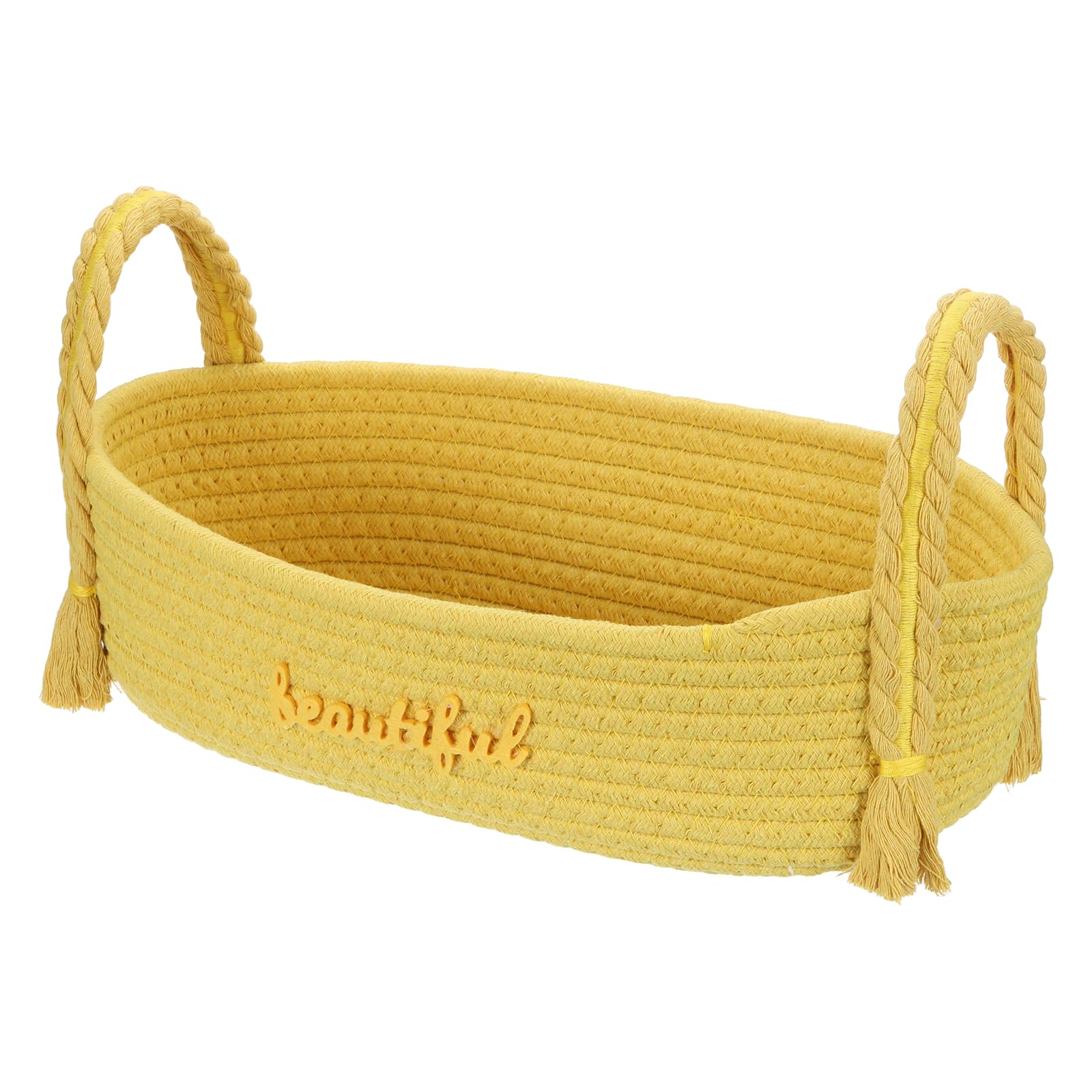sourcing map Rectangular Rope Basket, 37 x 20 x 18cm Small Woven Baskets for Organizing Mini Woven Storage with Handles for Shelf Storage Home Bedroom Decor Gift Chest, Yellow