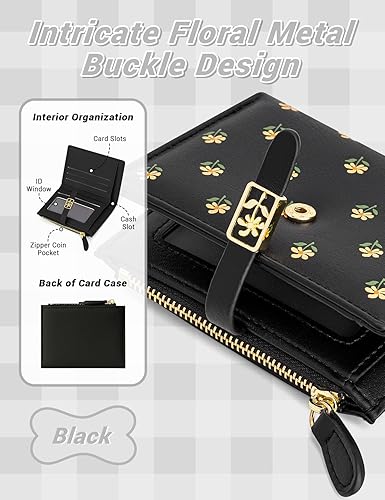 Miniatura 4 de YINHEXI Cartera para mujer, tarjetero pequeño y plegable con bloqueo RFID, bonita cartera pequeña de cuero con bolsillo para mujeres, niñas, mini