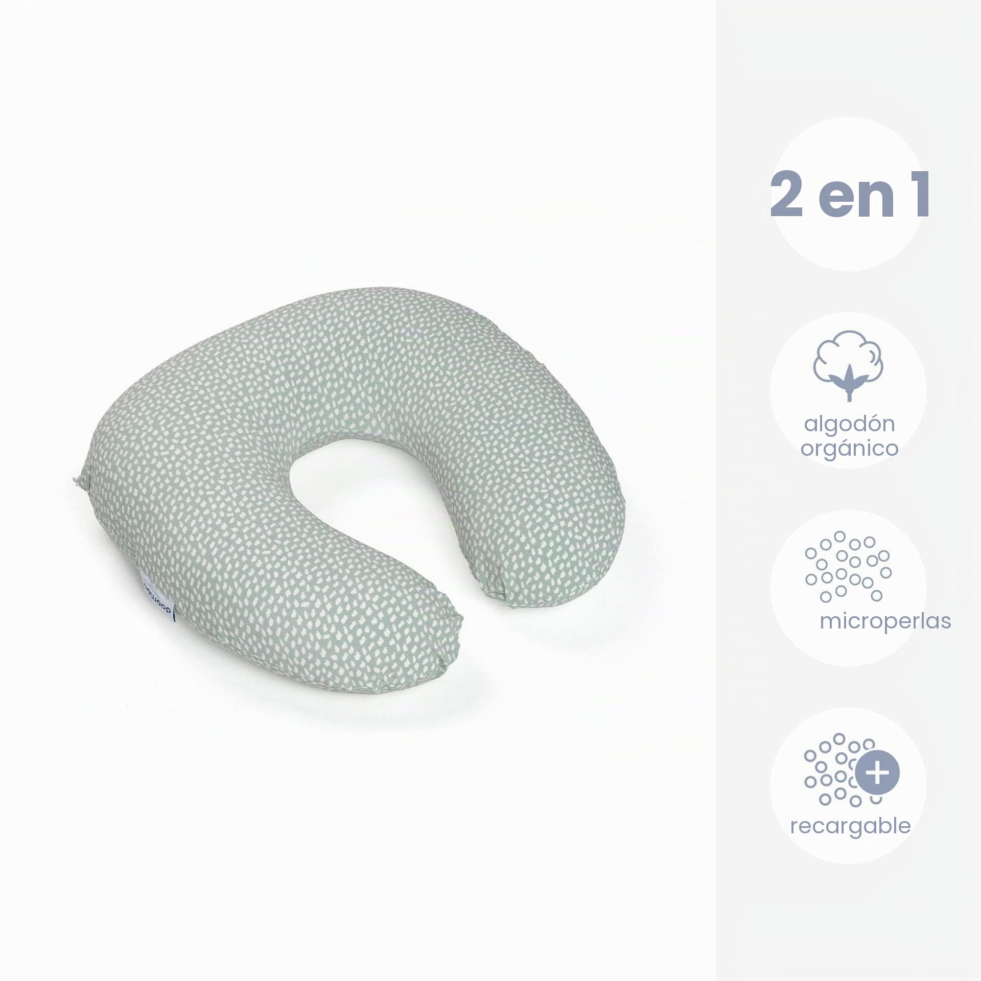 Doomoo Cojín de lactancia Softy para bebé, 150 cm, incluye funda de algodón orgánico, con relleno fino de microperlas EPS, Öko-Tex® Standard 100, color caqui