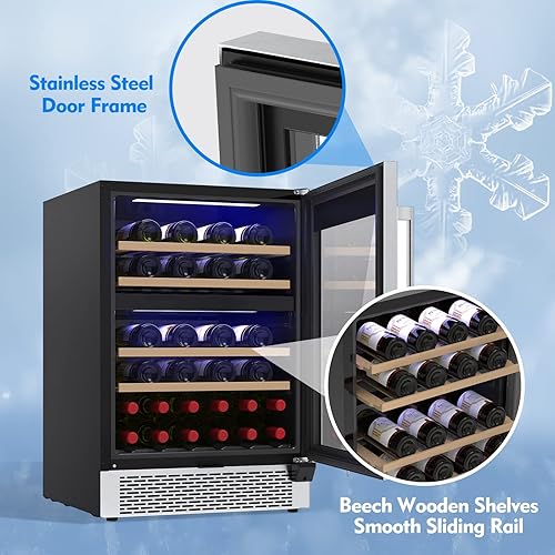 Miniatura 5 de HAUSHOF Enfriador de vino de doble zona de 24 pulgadas, 44 botellas de refrigeración por aire libre para debajo de la encimera, refrigerador de