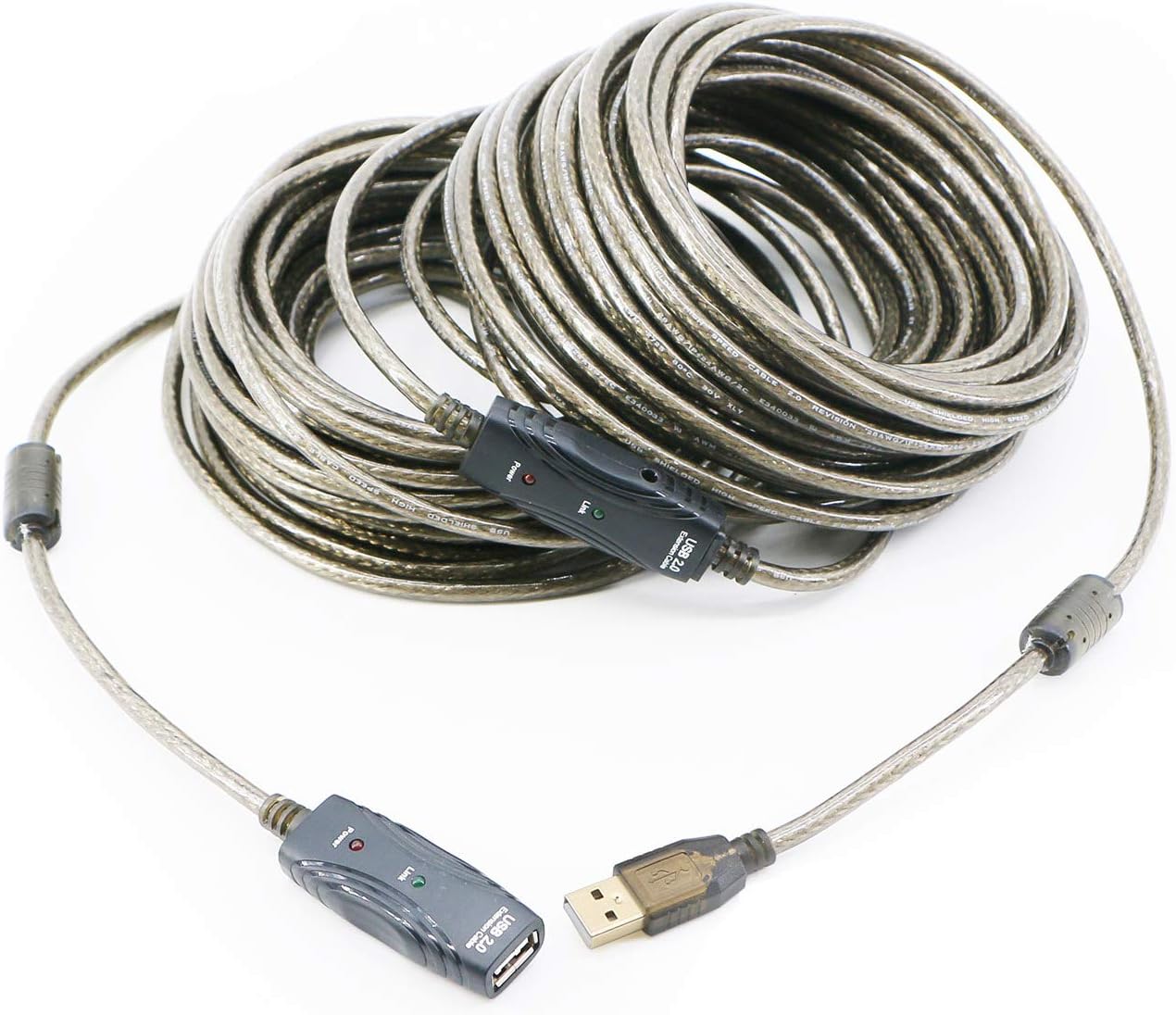 PASOW USB 2.0 A Male to A Female Extension Cable USB Active Repeater Cord with Built-in Signal Booster for Printer, Keyboard, Game Console, Loudspeaker, Oculus Rift, scanners(60 Feet with Led Light)