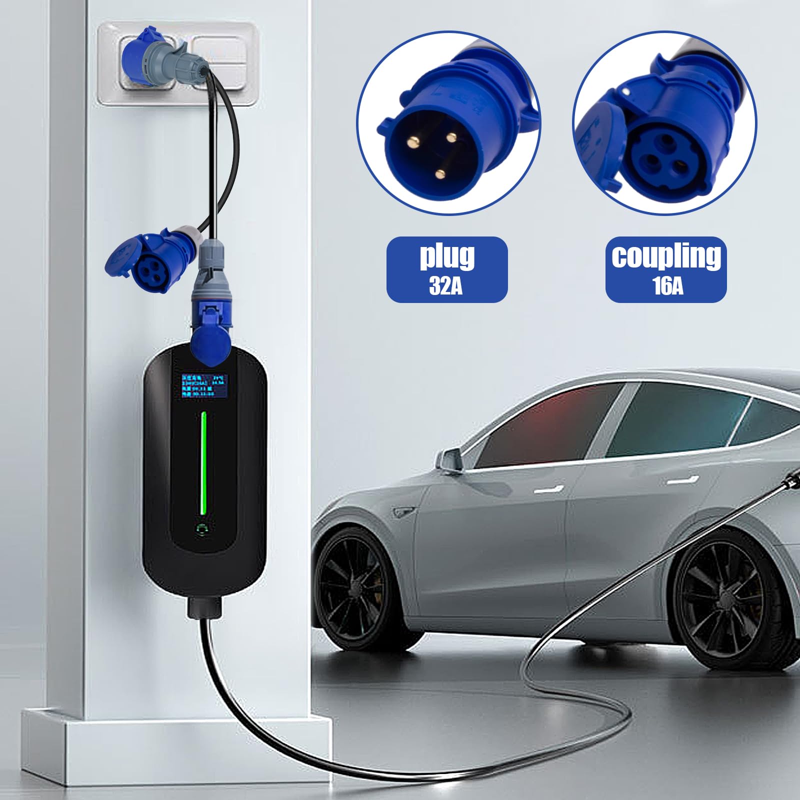 Spina da 32 A a 2 prese da 16 A, splitter di alimentazione a 2 vie, distributore generatore, adattatore per roulotte, con cavo di collegamento da 0,5 m, IP44