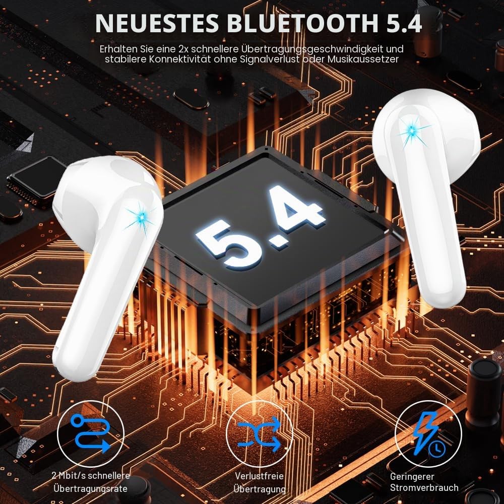 Bluetooth Kopfhörer, Kopfhörer Kabellos Bluetooth 5.4 In Ear kopfhörer bluetooth mit 4 Mic, 50H Kabellose Kopfhörer ENC Noise Cancelling, Tiefer Bass Earbuds IP7 Wasserdicht Ohrhörer, LED-Anzeige