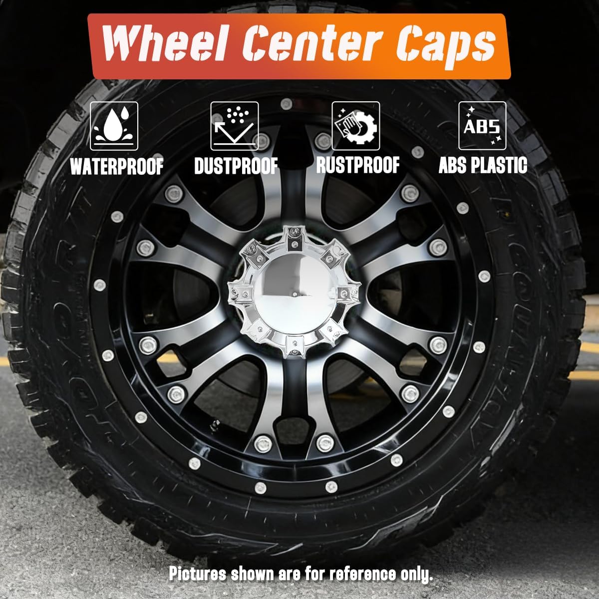 4Pcs 167.5mm(6.59in) Wheel Center Caps Replacement CAO-WX05-165.1-170-8H LG0805-11 Chrome Hub Caps, Compatible with Ballistic 8 Lug Wheel Rim Caps