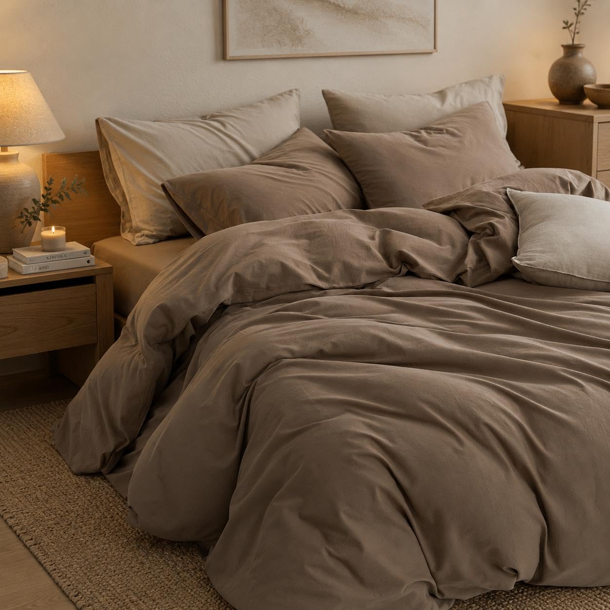 Lanqinglv Duvet Cover Set Single Size Chocolate Brown Plain Bedding Set Ultra Soft Microfiber Quilt Cover with Zipper Closure and 1 Pillowcase 50x75 cm