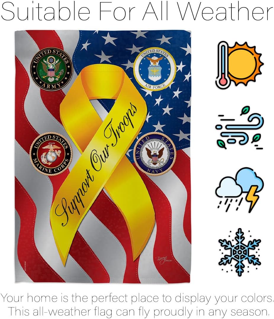 Breeze Decor G158060 Support Our Troops Freedom Americana Military Impressions Decorative Vertical Garden Flag 13" x 18.5" Printed in USA Multi-Color