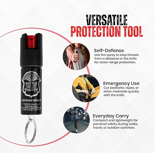 Miniatura 5 de Police Magnum Mini spray de pimienta herramienta de seguridad de autodefensa, soporte táctico fuerte integrado para llavero, máxima resistencia al