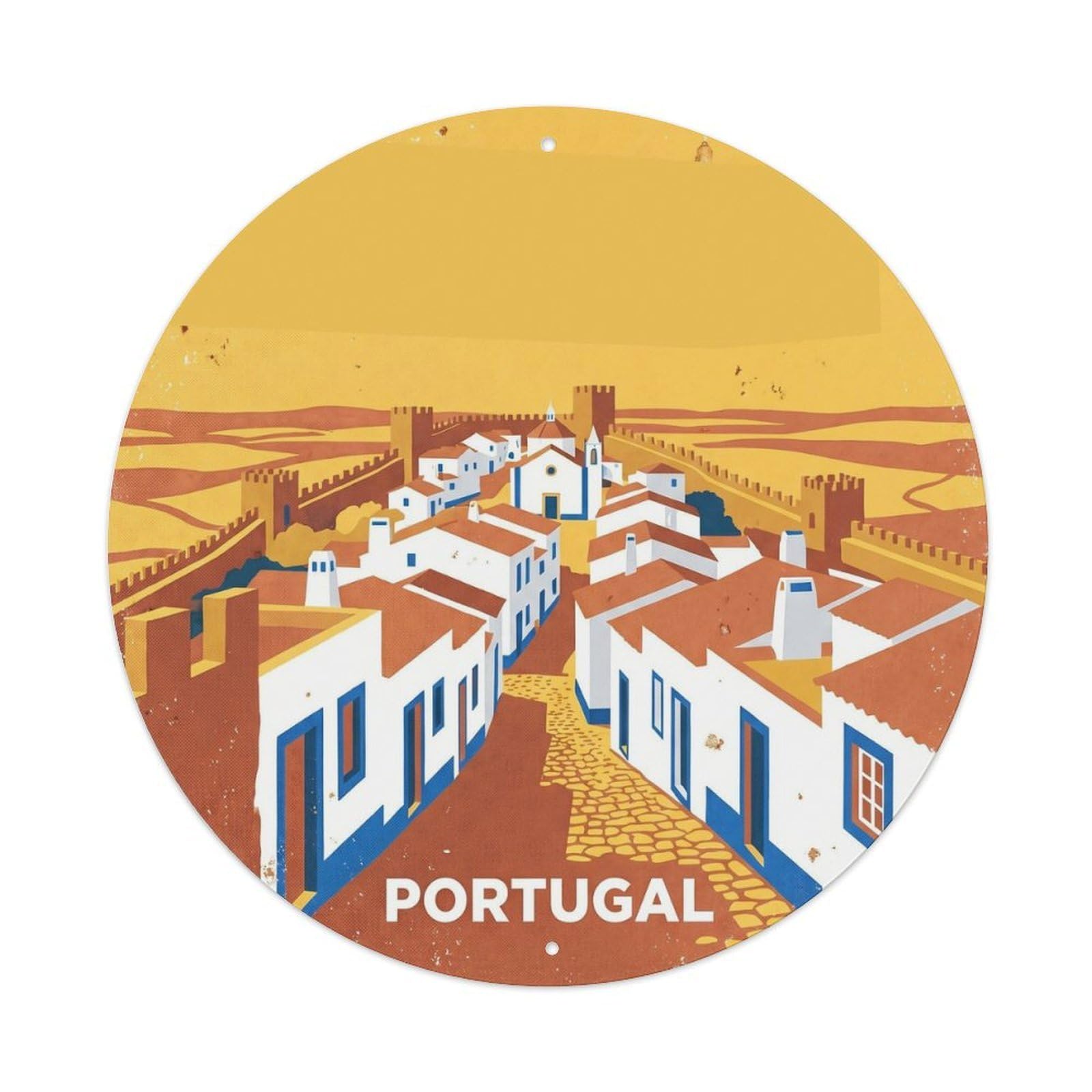 Olhnbad Style Portugal Alentejo Whitewashed Village Landmark Metal Tin Sign