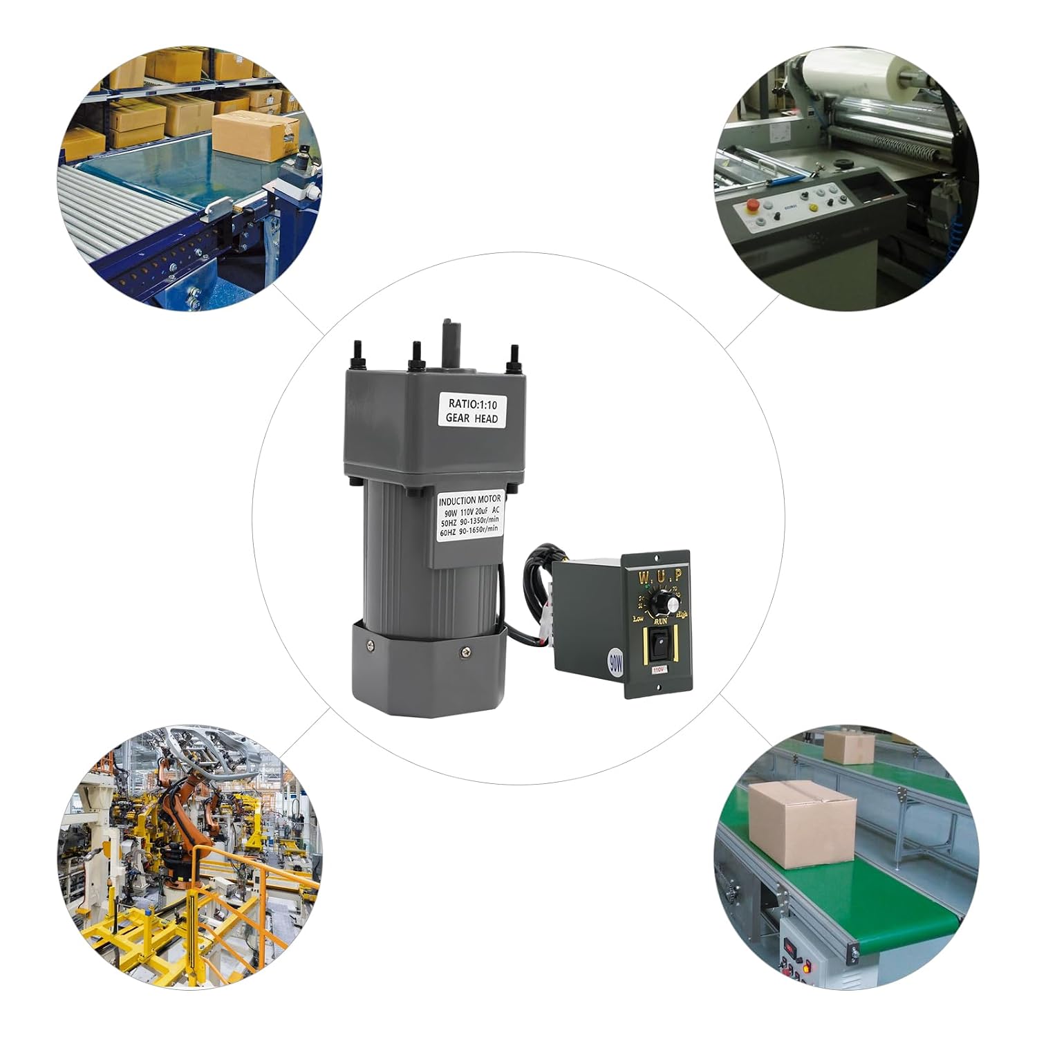 90W Variable Speed Motor 110V 10K High Torque AC Motor with Speed Controller and Gear Box Industrial Electric Gear Reduction Reducer Single Phase, 0-135 RPM Output