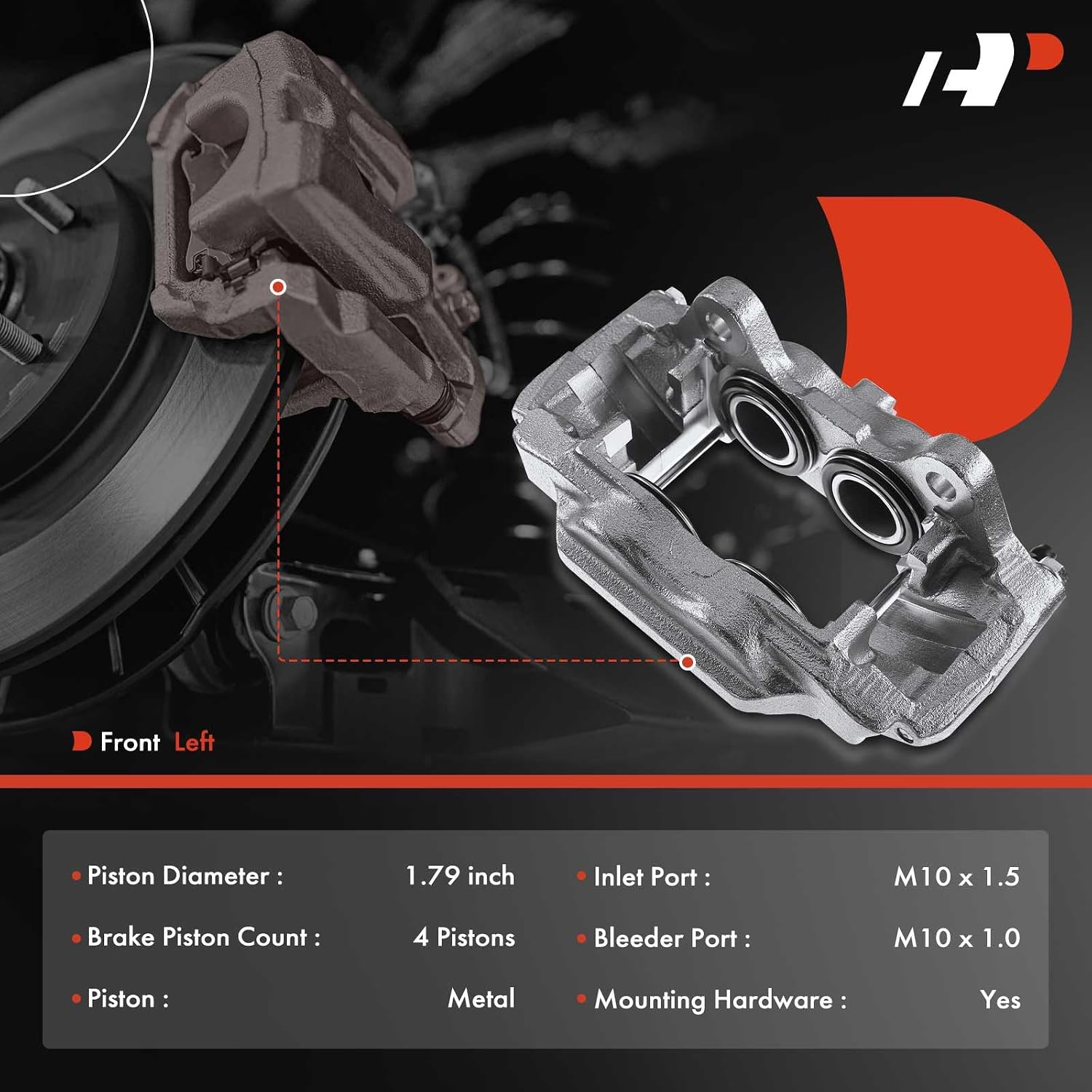 A-Premium Disc Brake Caliper Assembly Compatible with Select Hummer Models - H3 2006 3.5L 2007-2010 3.7L 2008-2010 5.3L, H3T 2009-2010 5.3L - Front Left Driver Side