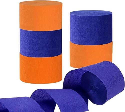 Serpentinas de papel crepé azul marino, naranja, 6 rollos (82 pies por volumen)