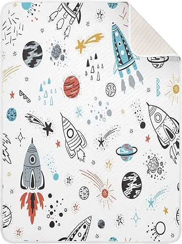 Manta de bebé para niños y niñas, diseño de planeta cohete súper suave y acogedora, manta de recepción para niños pequeños, manta para recién