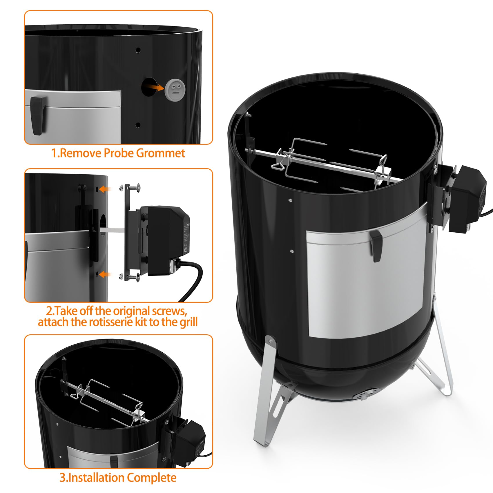 onlyfire BRK-6114 Girarrosto per Barbecue in Acciaio Inox per Weber WSM 47 cm Cooker, 220V - 240V