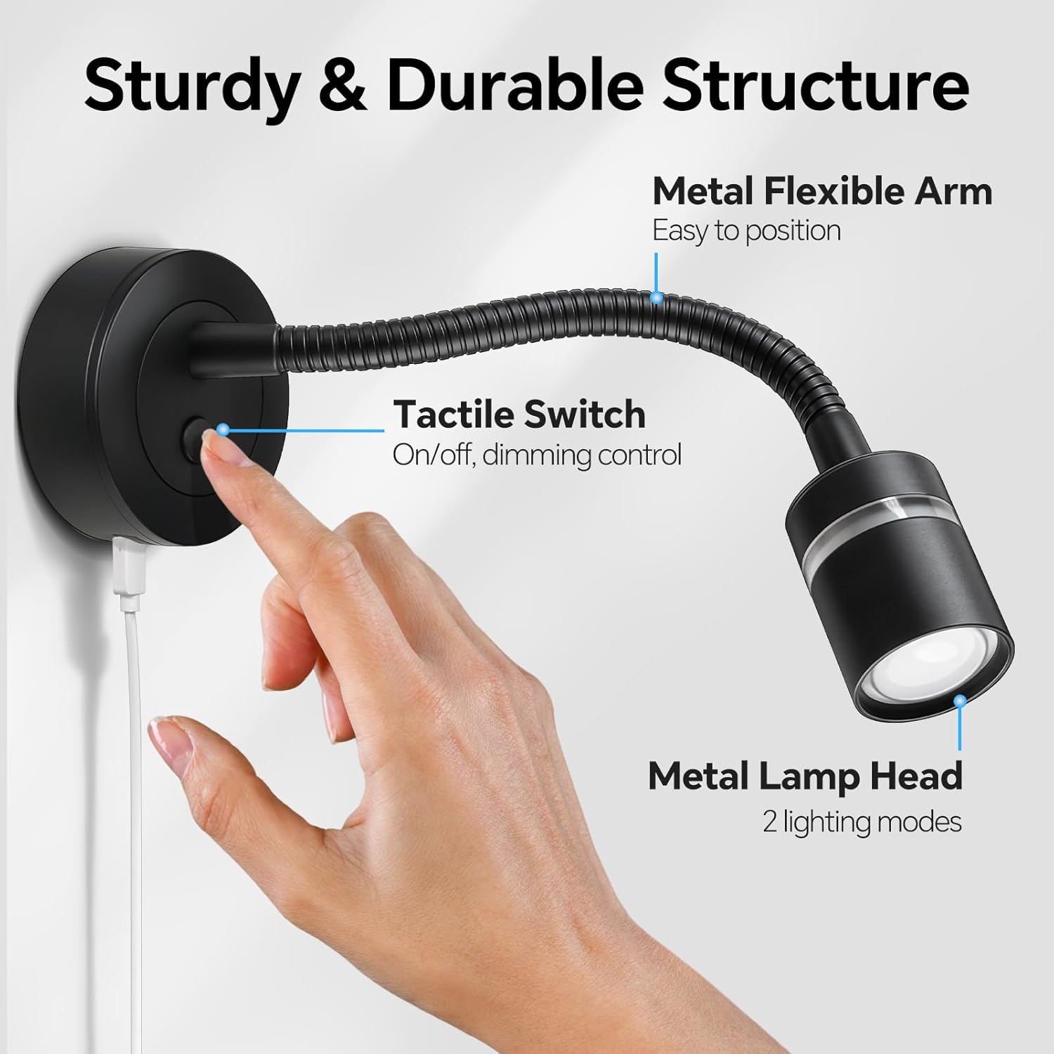 acegoo 12V LED Reading Light, RV Dimmable Reading Lamp with 20W USB-C Charger Red Nightlight & Steel Flexible Neck Light for Boat Camper Van Trailer Interior, Surface Mount, 2-Pack (Standard)