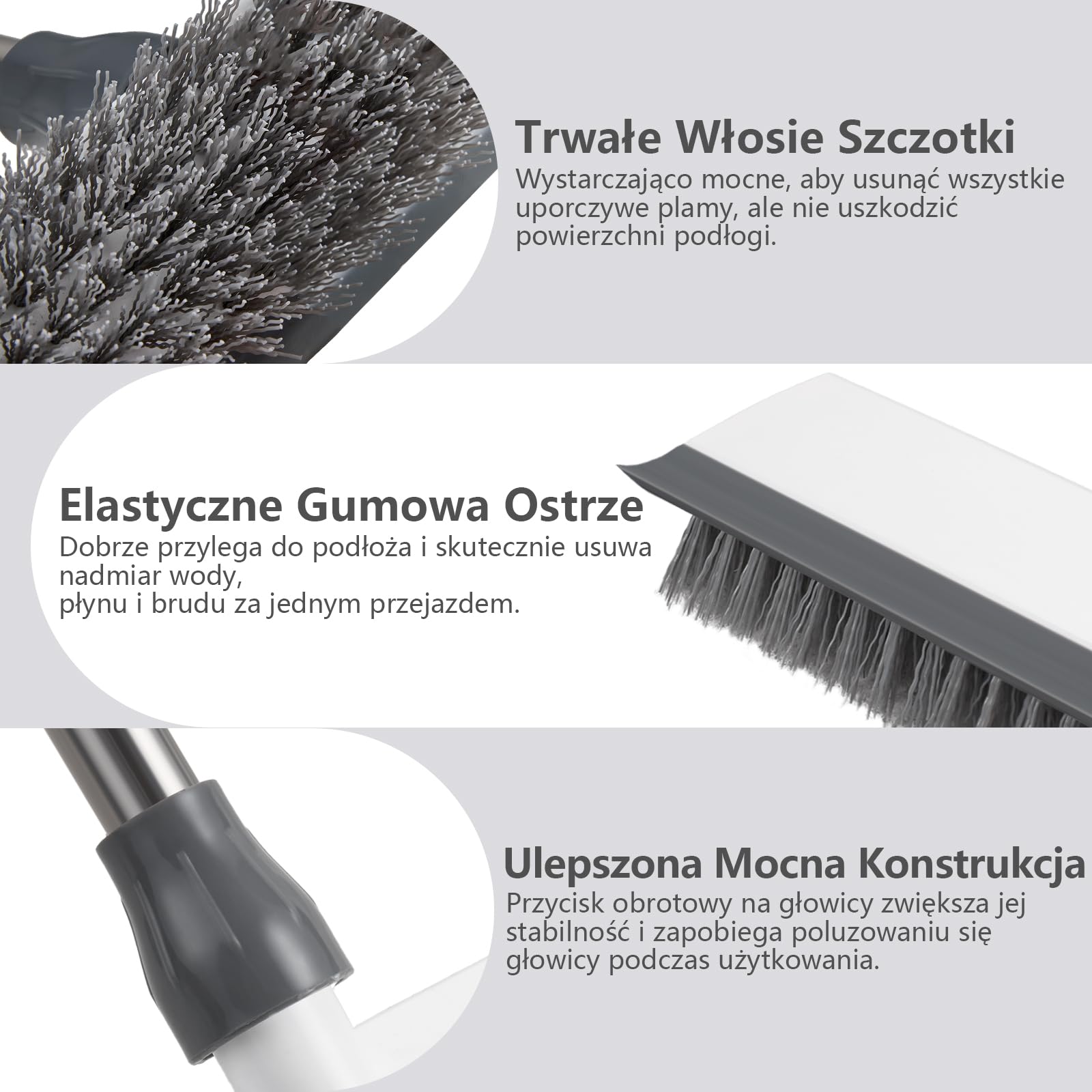 Mitclear Szczotka do Szorowania Podłóg z Długim Uchwytem(128cm), Szczotka do Szorowania 2 w 1 ze Sztywnym Włosiem i Ściągaczką do Szorowania Podłóg w Kuchni, Łazience, Tarasie, Patio, Garażu