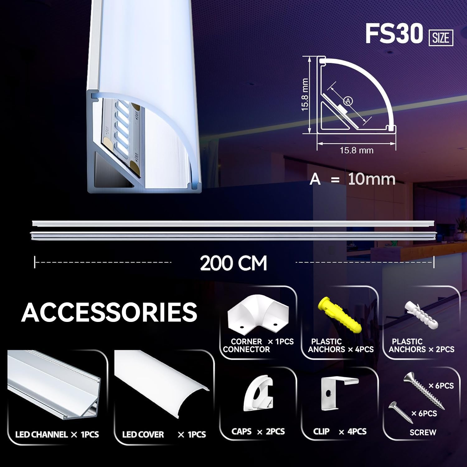 Shine Plus LED Eckprofil 2m x 10 Stück, 45 Grad V Form Profil mit mattem Diffusor, LED Schiene Gesamtgröße 15,8 mm x 15,8 mm, geeignet für LED-Strips mit einer Breite von bis zu 10 mm.