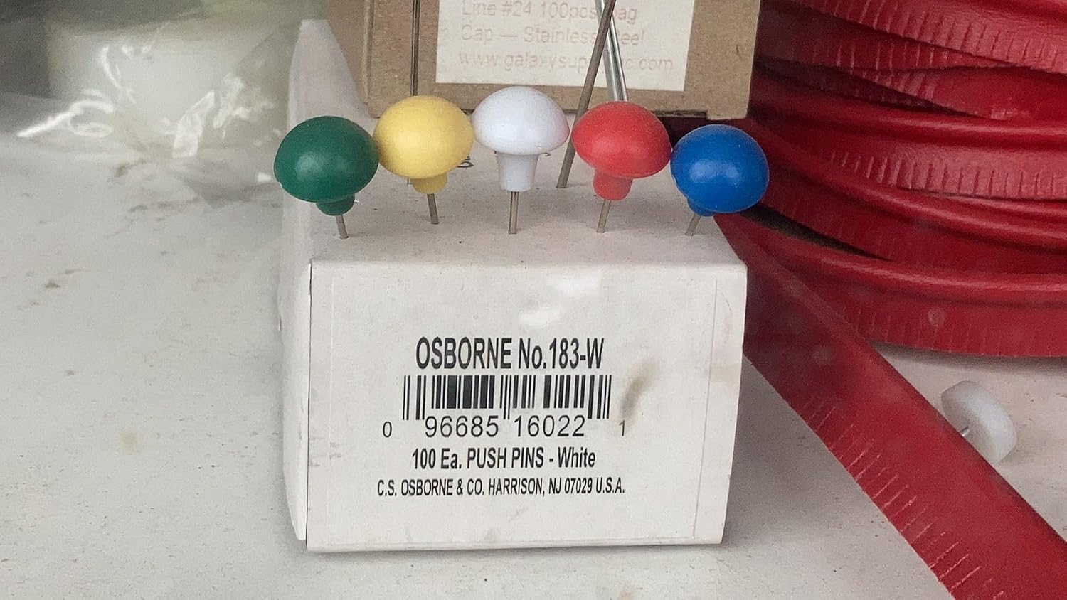 C.S. Osborne & Co. Brand, No. 183 Push Pins - Made in The U.S.A. (Red, 100)