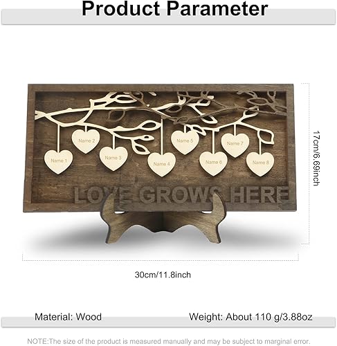 Miniatura 10 de Jeweidea Letrero familiar personalizado con 2 a 9 nombres, marco de madera de árbol de la vida, placas de madera grabadas, regalo de cumpleaños para
