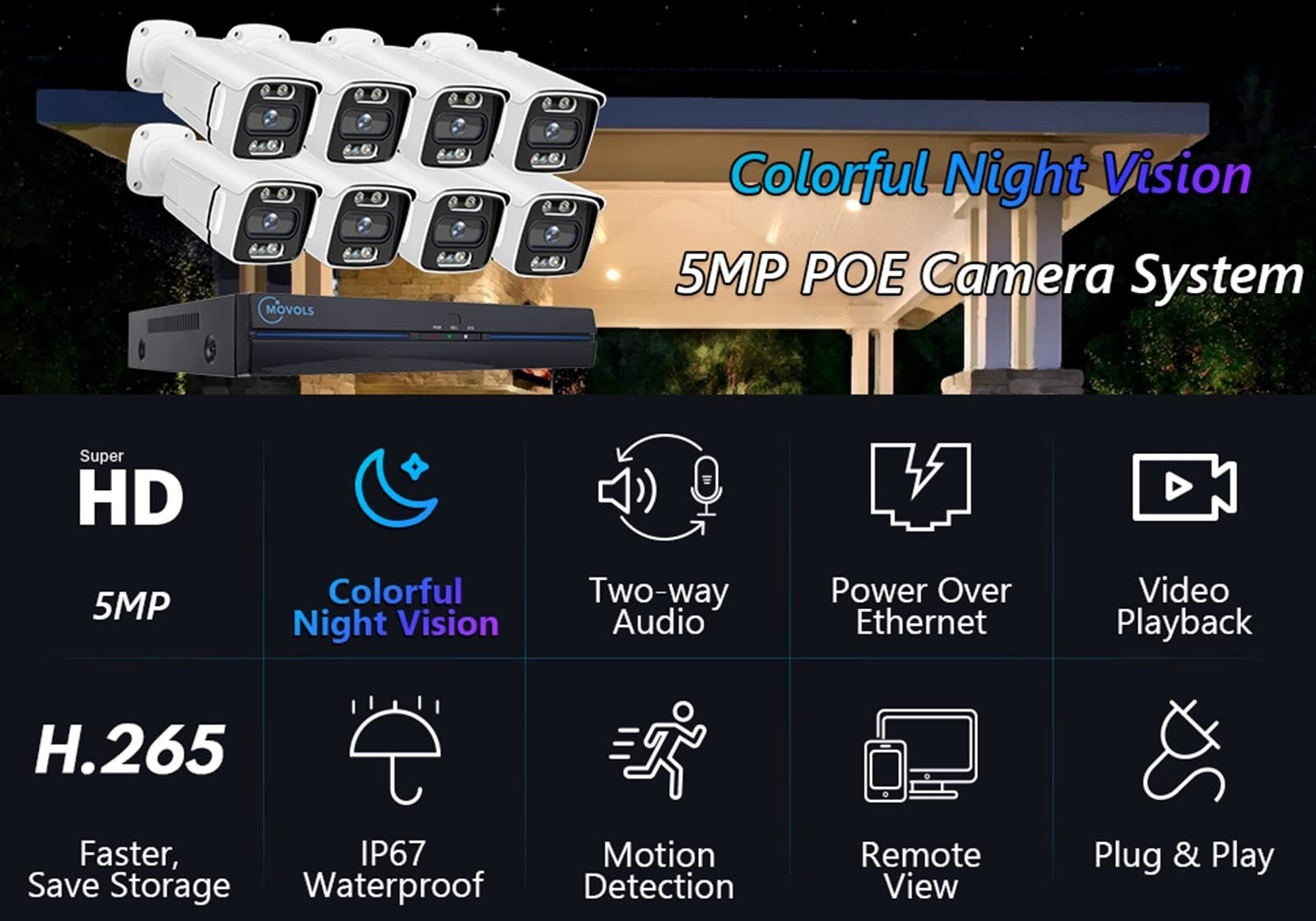 5MP AI POE zestaw do nadzoru wideo 8CH P2P System kamer bezpieczeństwa dwukierunkowy dźwięk zewnętrzny dom 8MP kamera IP CCTV Nvr zestaw Wykrywanie ruchu(None,8CH NVR With 4 Cam)