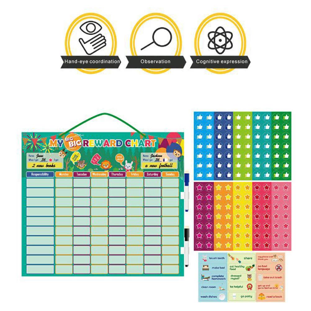 Tabla de Tareas de Comportamiento de Recompensa Magnética Calendario Amplio Magnético con Marcadores y Comportamientos de Borrado en Seco (Verde)