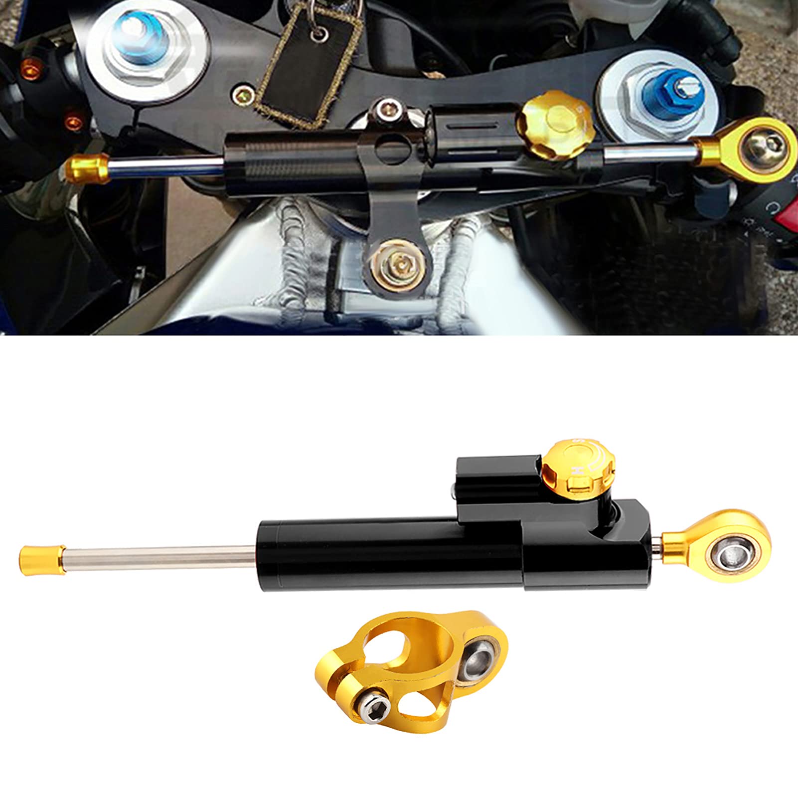 Uniwersalna kierownica motocykla Amortyzator układu kierowniczego ze stopu aluminium, Stabilizator, Kontrola bezpieczeństwa, Czarny, element o wysokiej precyzji, do pojazdów o (Czarny)