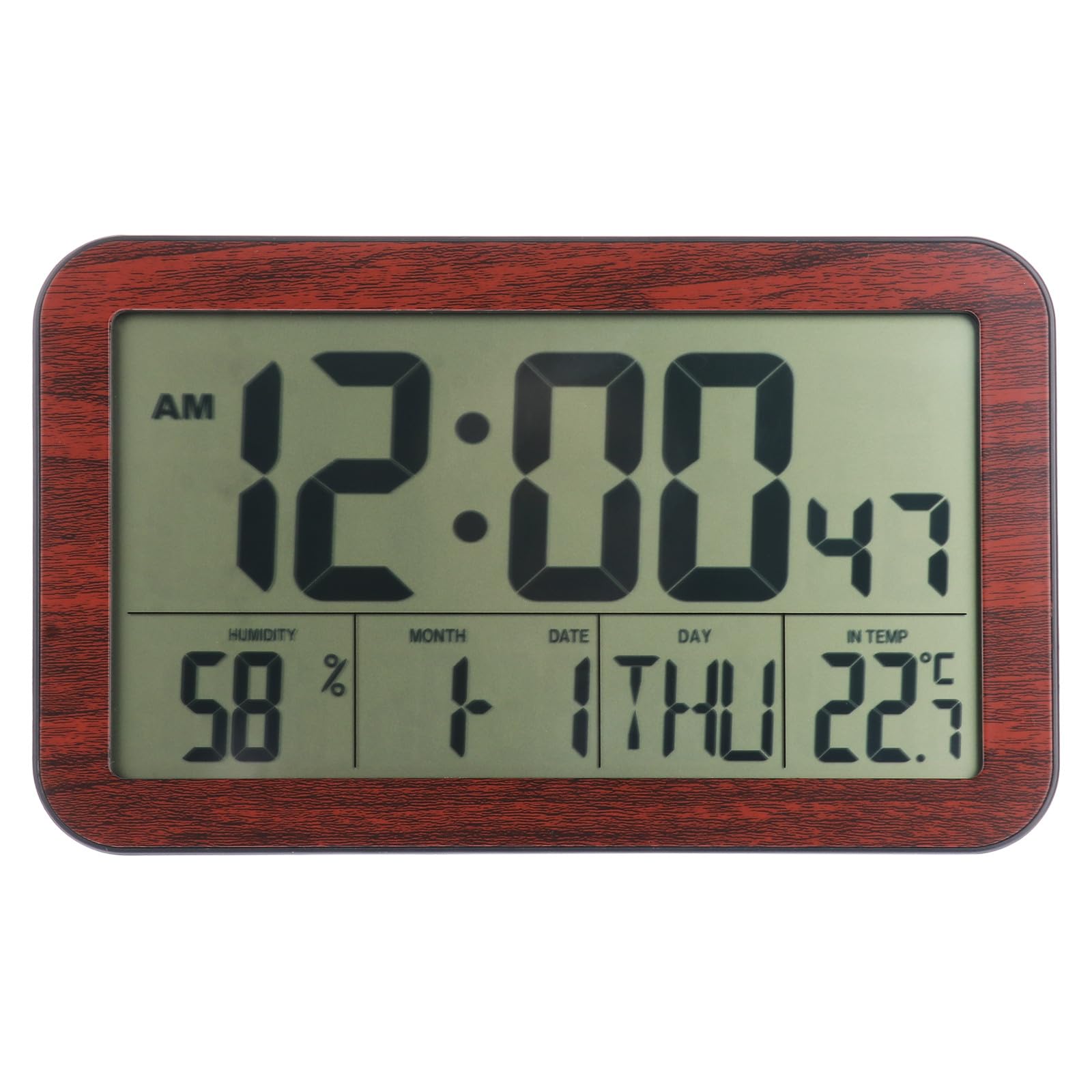 Beavorty Reloj Digital de Pared y Sobremesa Negro Calendario Perpetuo, Temperatura, Humedad, Pantalla Grande y Función de Alarma para Hogar y Oficina