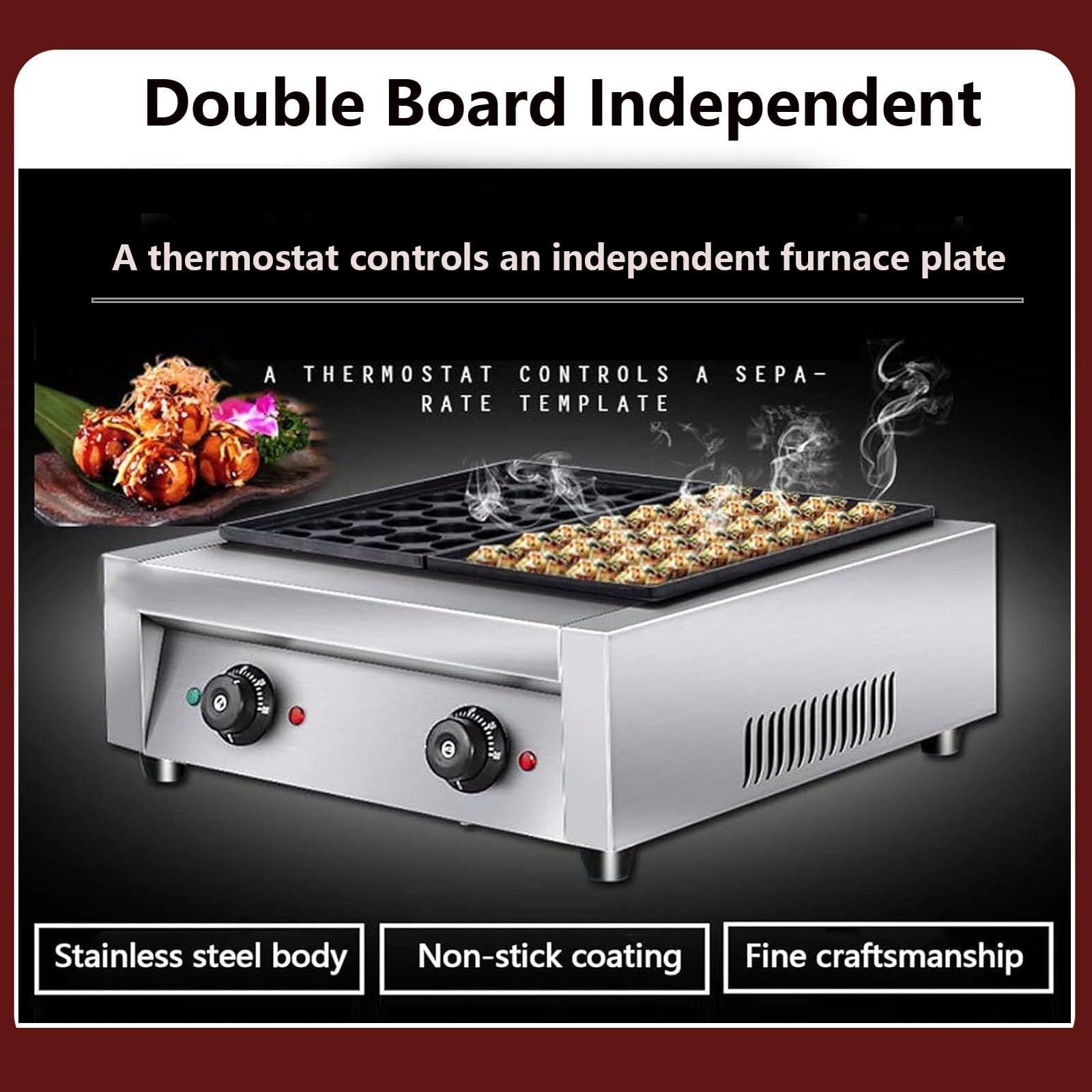 Padella antiaderente Takoyaki – Macchina elettrica a 56 fori con temperatura regolabile, efficienza energetica, riscaldamento uniforme per un takoyaki perfettamente cotto