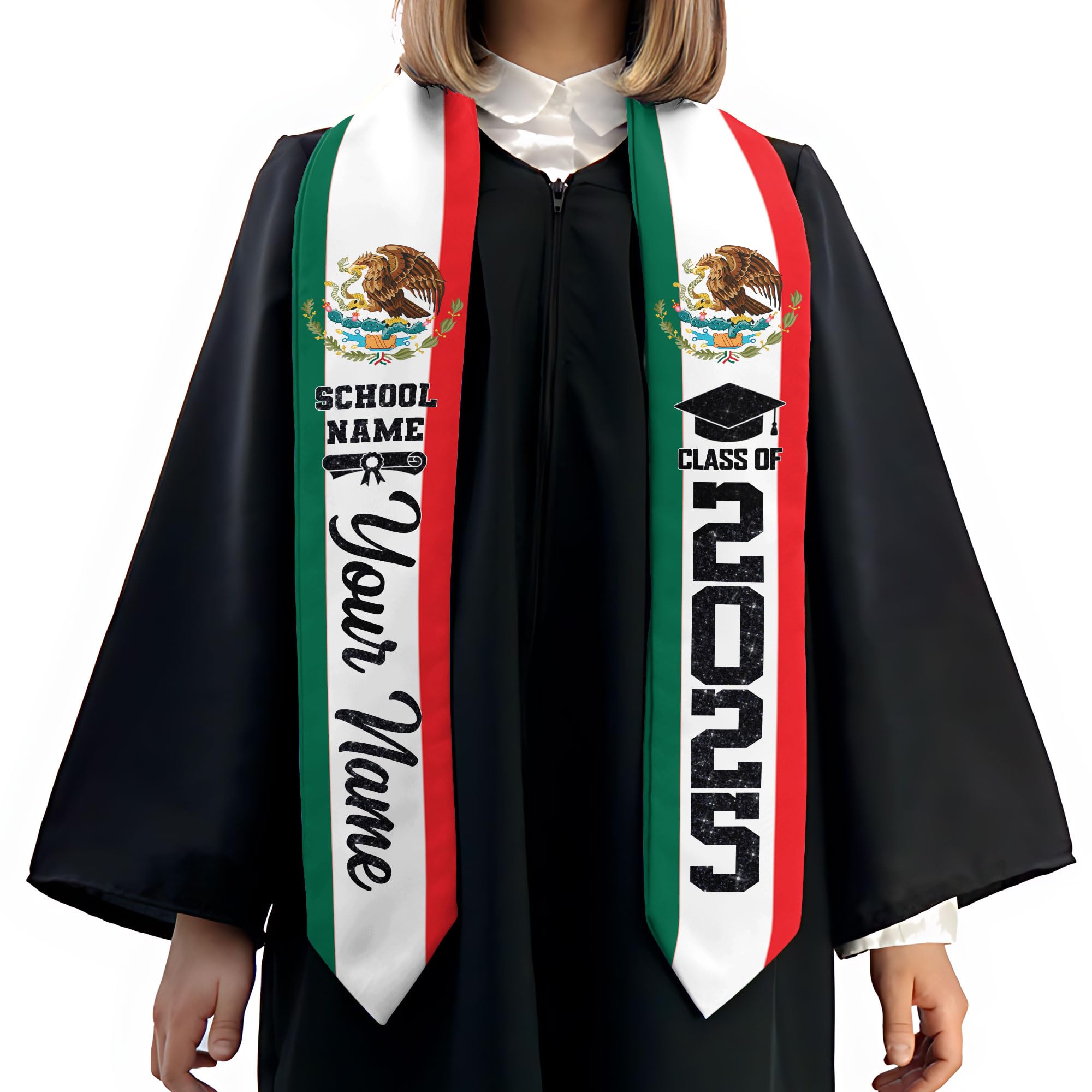 MonkeyVan Custom Mexican Graduation Sash Mexico Graduation Stole 2025 Mexican American Flag Graduate Sash Mexican Graduation M67