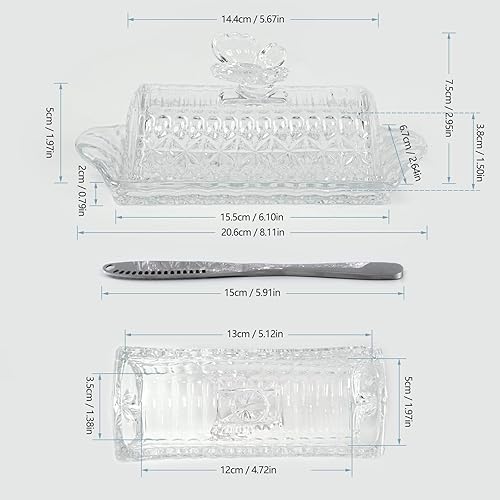 Miniatura 2 de HOWOK - Mantequillera de cristal con tapa y cuchillo de mantequilla de acero inoxidable, mango de mariposa, cubierta gruesa, soporte para