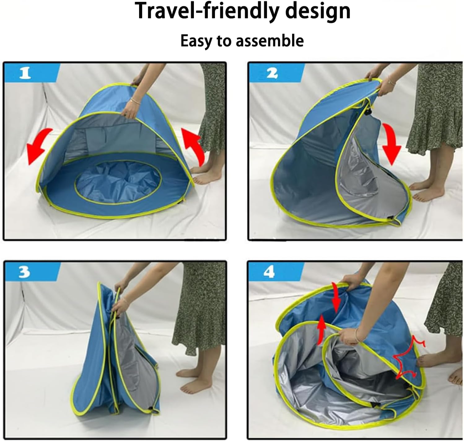 Baby Beach Tent with Pool, Pop Up Beach Tent Sun Shade for Infant Toddlers, Portable UV Protection Shade with Carry Bag for Outdoor Travel, Camping