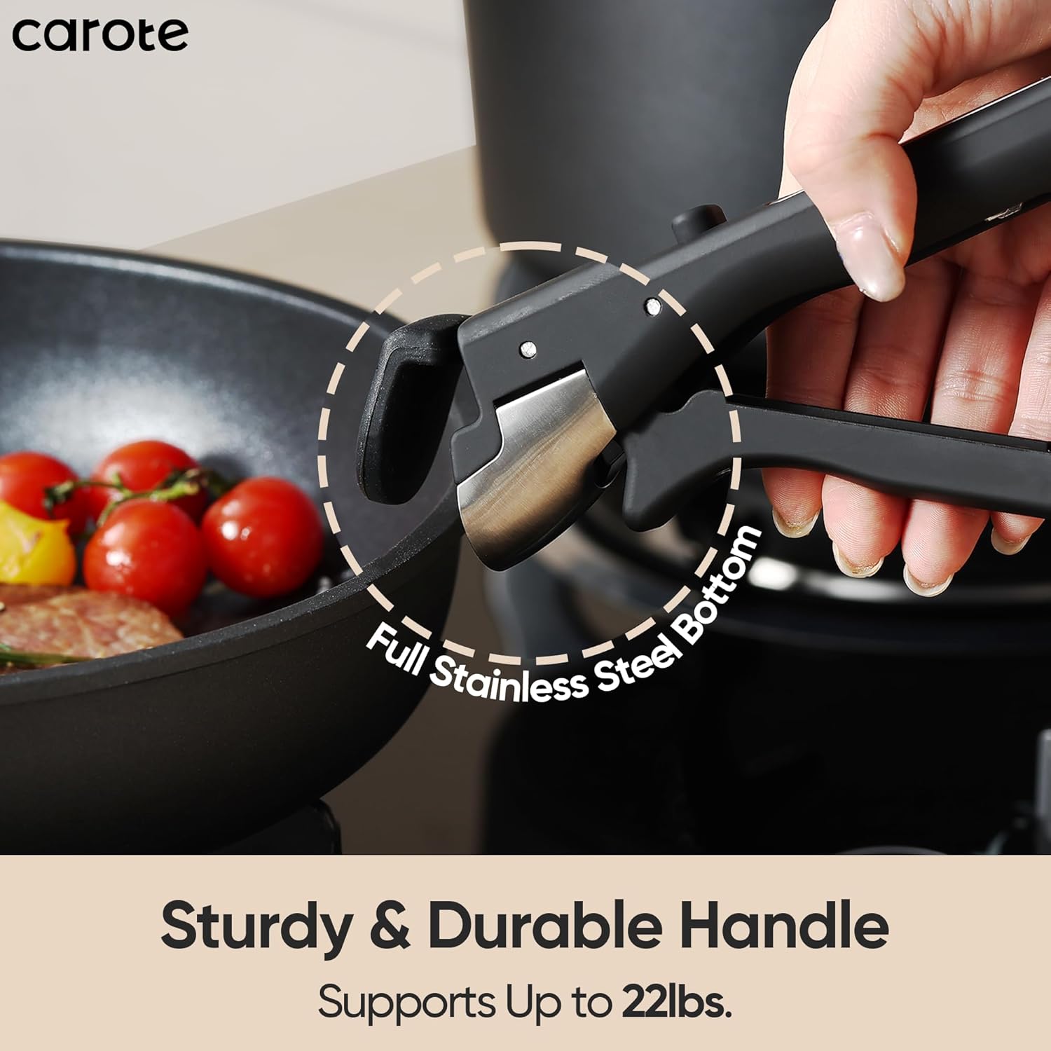CAROTE 25pcs Pots and Pans Set Non Stick, Cookware Sets, Kitchen Set, Oven/Dishwasher/Fridge Safe, Space Saving Pots Set, Nonstick Set with Versatile Detachable Handle with Knife Set, Jet Black