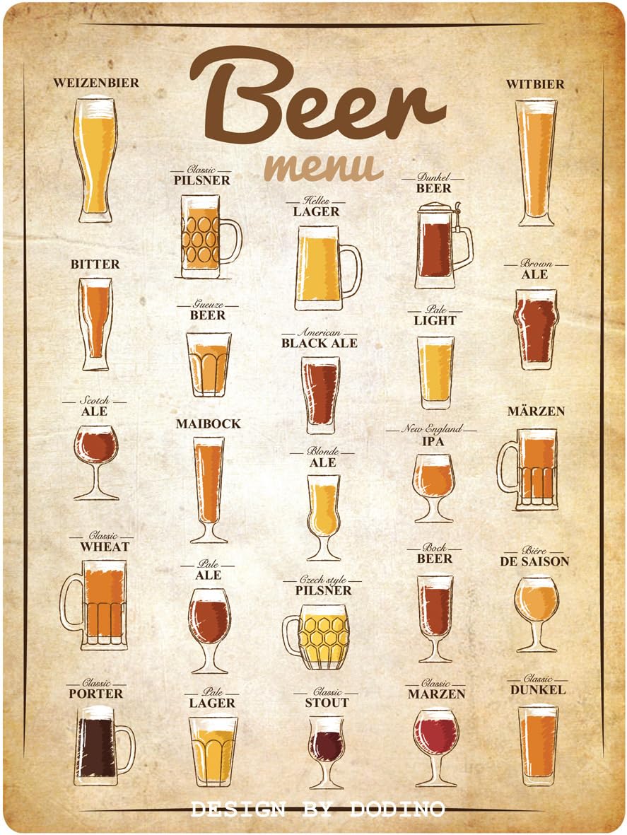 Dodino Beer Menu Tin Signs, Decorative Home Accessory, Beer Sign, Decorative Metal Sign For All Bar Counter Or Pub Owners 30 X 40 Cm