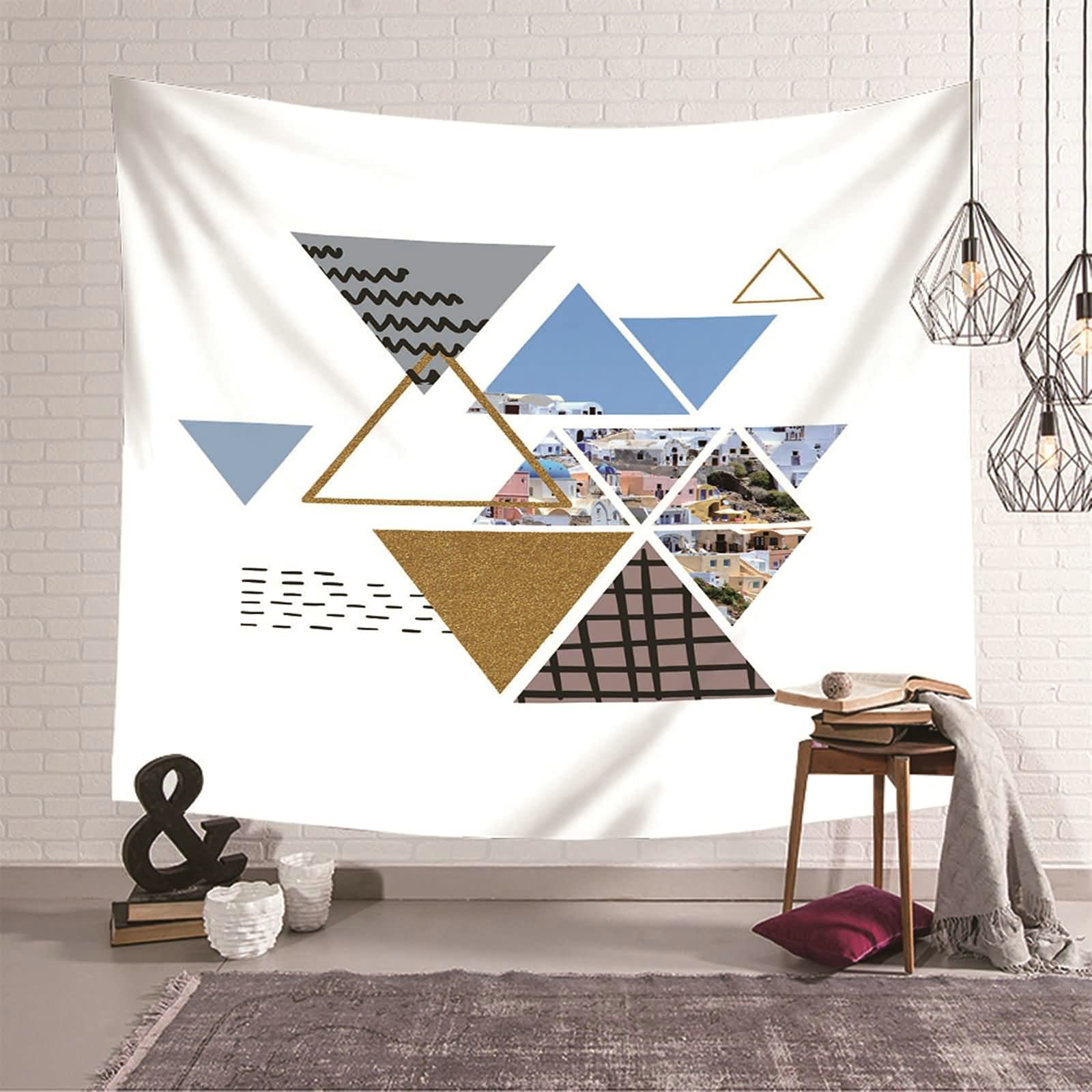Tapiz de pared de paisaje KnSam de poliéster en tonos azul, gris y marrón