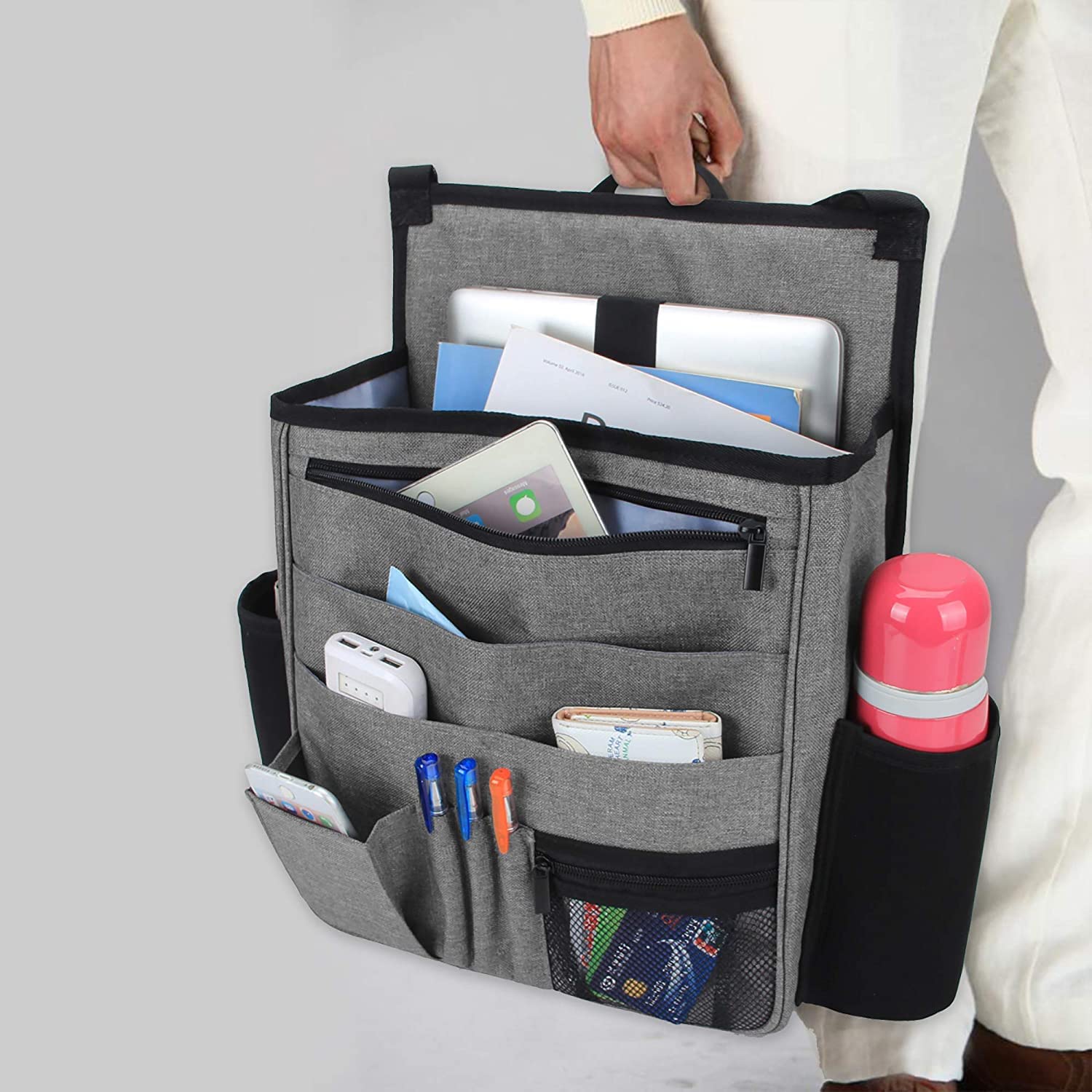 Luxja Auto Rücksitz Organizer, Autositz Organizer, Auto Aufbewahrung Rücksitz, Vordersitz Organizer mit Laptop und Tabletten-Lagerung, Grau