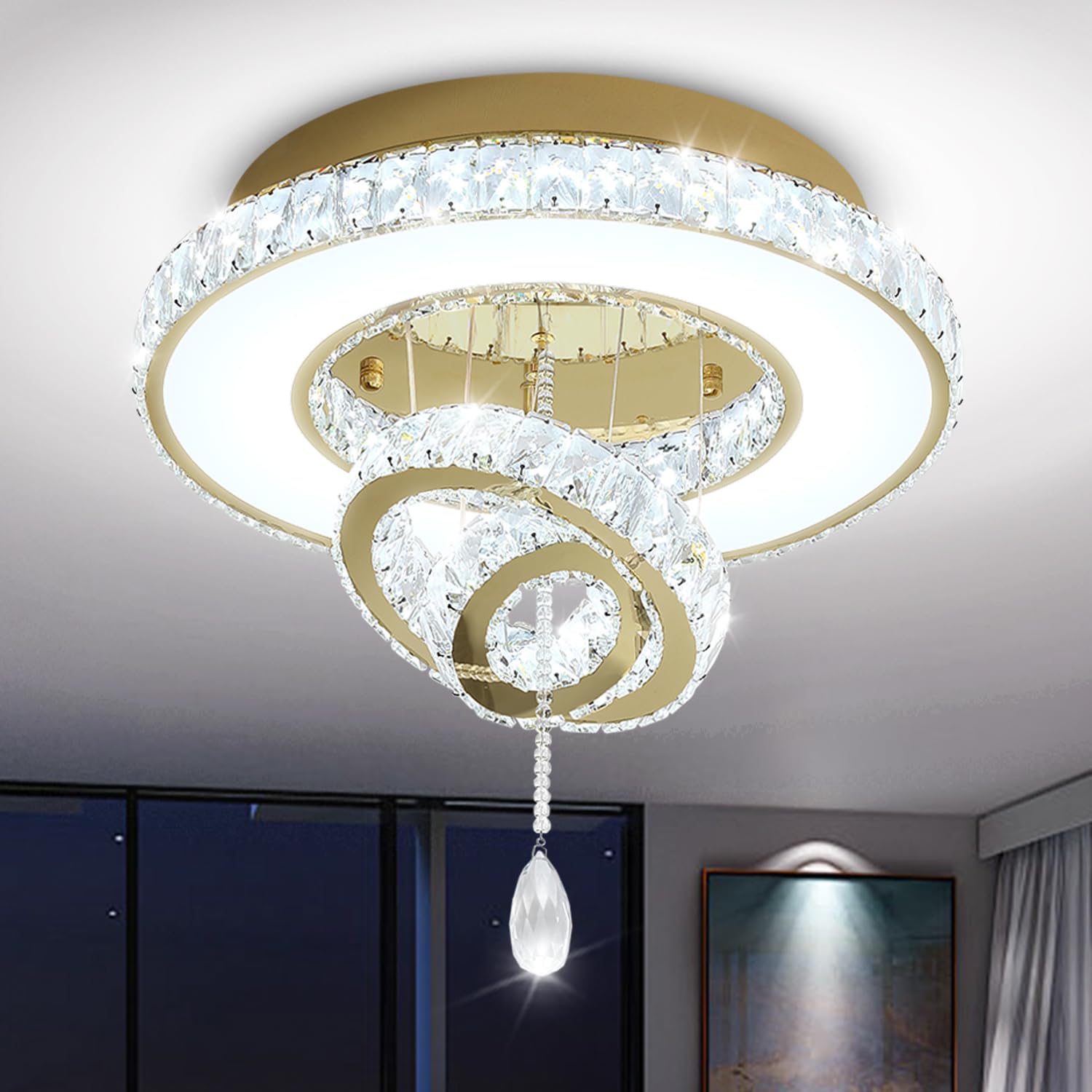 Photo 1 of Flashing God Gold Crystal Chandelier 24" Flush Mount Ceiling Light