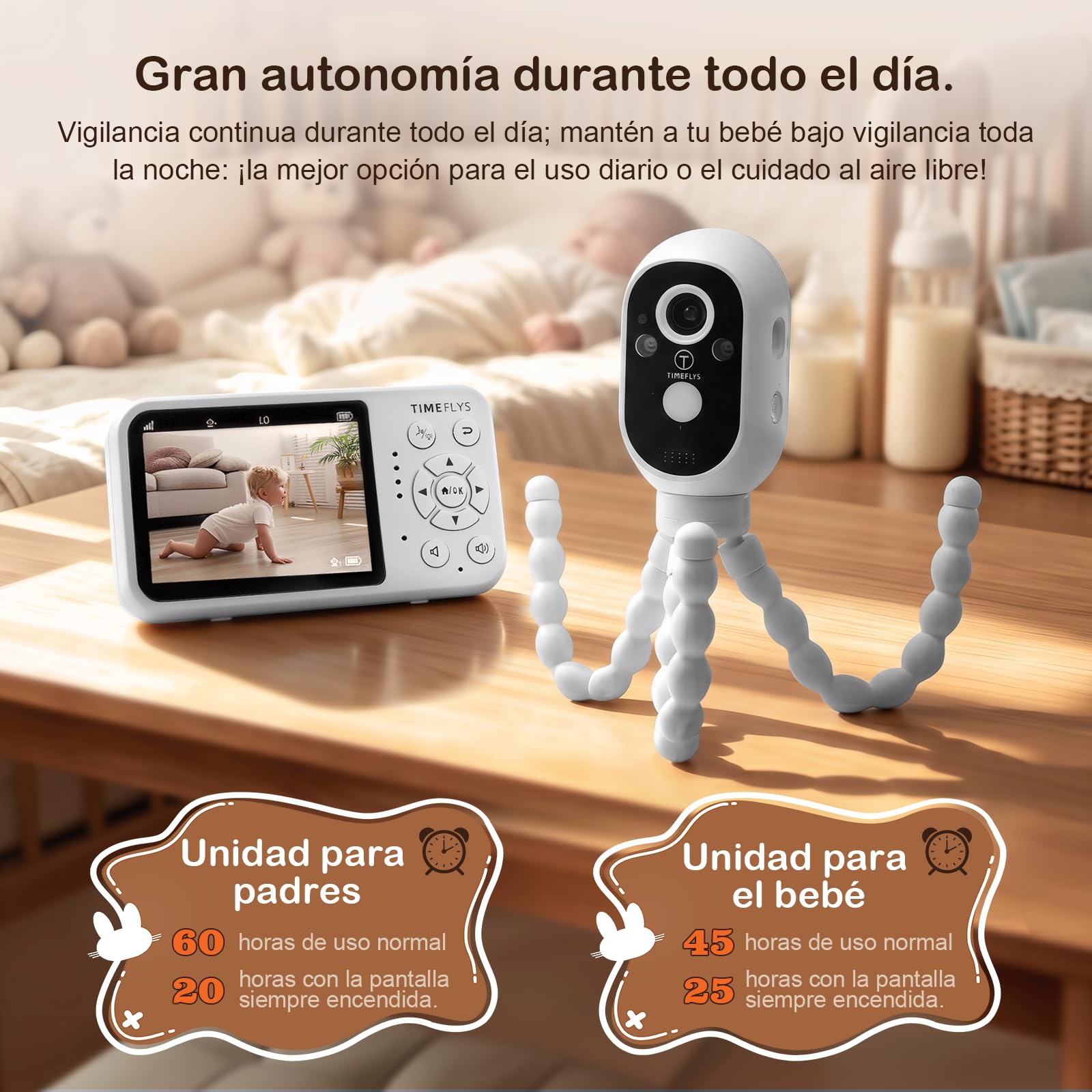 Camara Vigilancia Bebe 4,3", 1080p Visión Nocturna Por Infrarrojos, BateríA De 4000mAh, ComunicacióN Bidireccional, 2x Zoom, ECO/IPS/VOX, 8 Canciones De Cuna, Soporte, TransmisióN Fhss De 400M