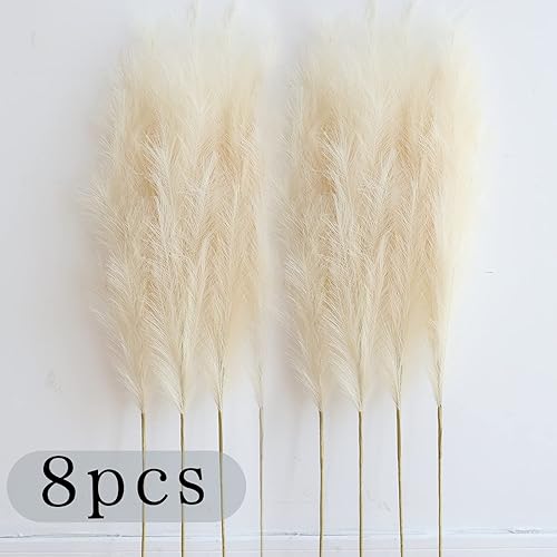 Miniatura 6 de Apeair 8 piezas de hierba de las pampas seca sintética, de seda, de 43.5 pulgadas, grande, beige, esponjosa, artificial, decoración del hogar para