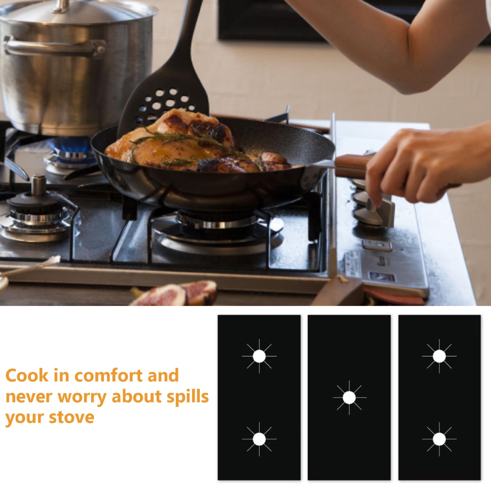 Lot De 3 Protections Pour Plaques De Cuisson à Gaz 5 Trous - Tapis En Fibre De Verre Résistant à La Chaleur - 54 X 27 Cm