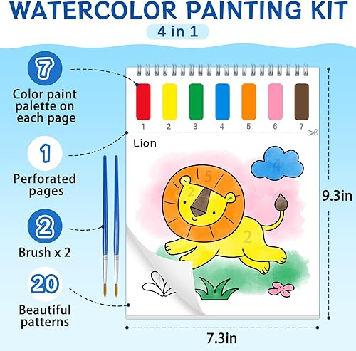 Miniatura 5 de Libros de pintura con agua para niños pequeños, 20 animales, acuarela, papeles de pintura para niños, papel de arte para colorear con pincel para