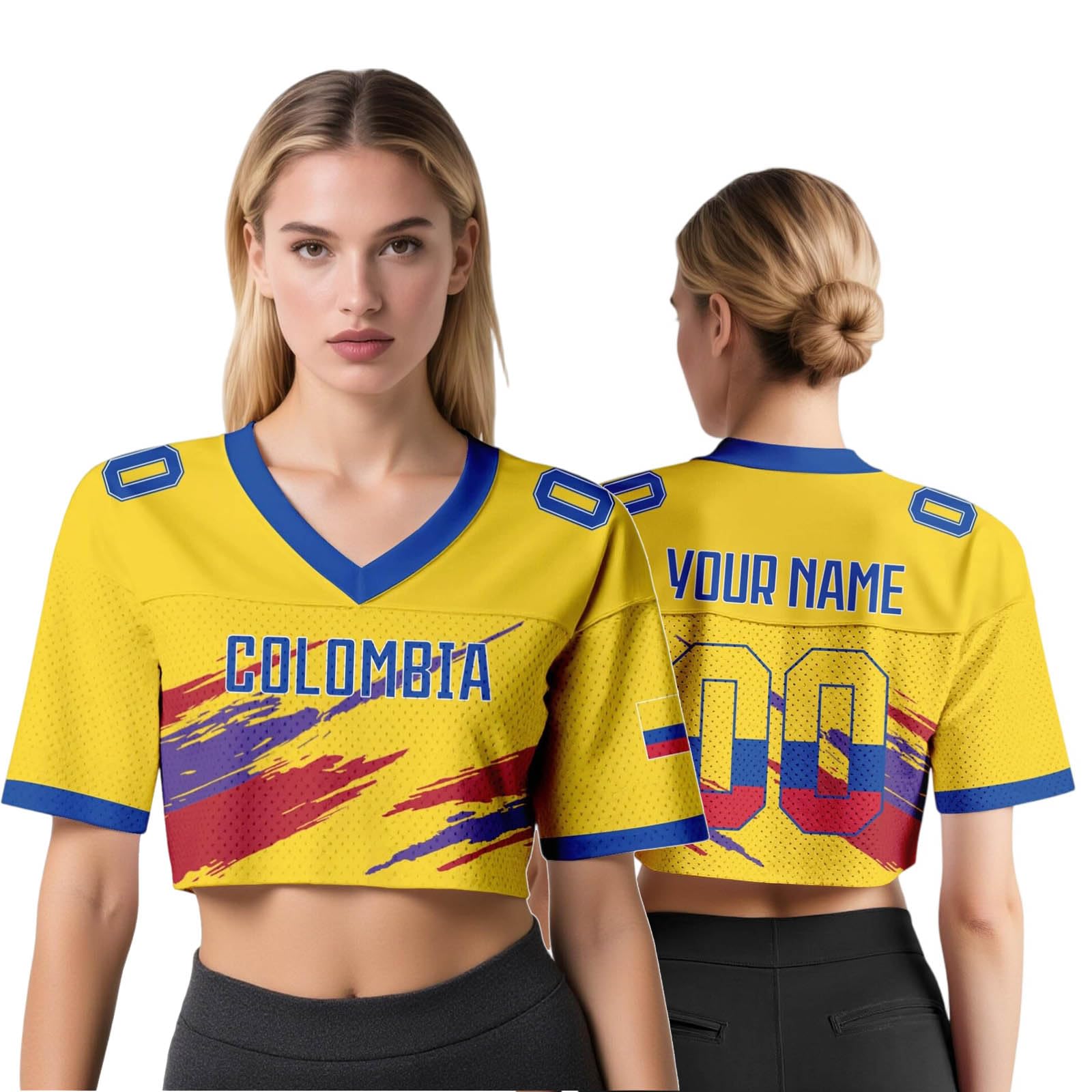 Personalised Football Top for Women,2026 World Cup Jersey Shirt with Custom Name & Number, Y2K Short Sleeve Crop Top, Cute Summer Shirt for Match Day, Loose Streetwear Gift (C-OLOMBIA)
