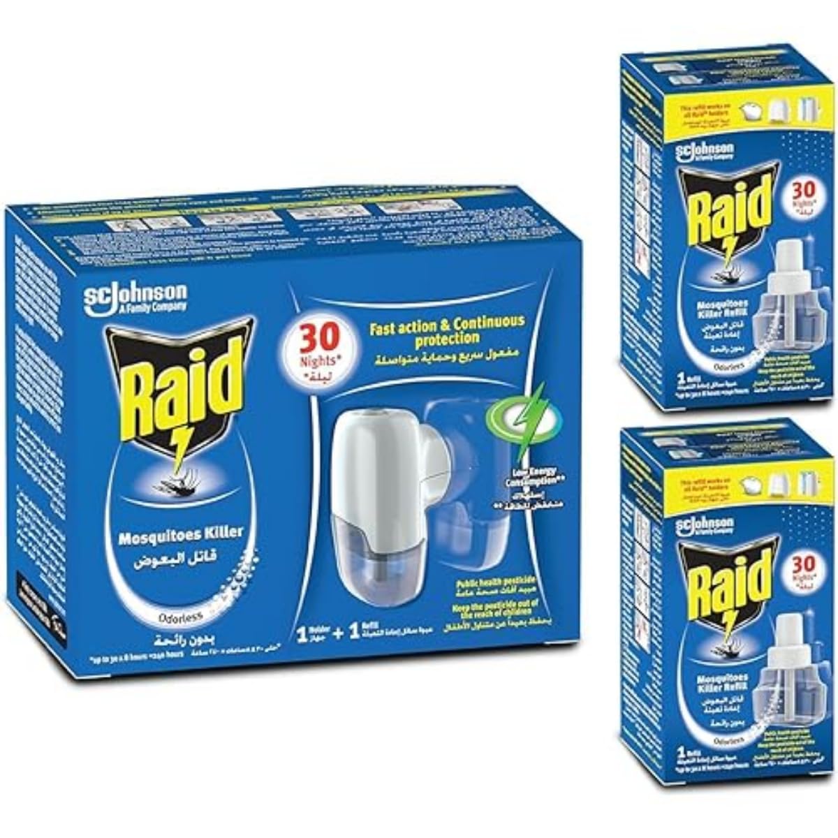 – Raid Fast Action Electric Mosquito Killer Bundle, 1 x Holder with 21ml Refill & 2 x Refill 21ml, Fast Action & Continuous Protection For Up To 30 Nights