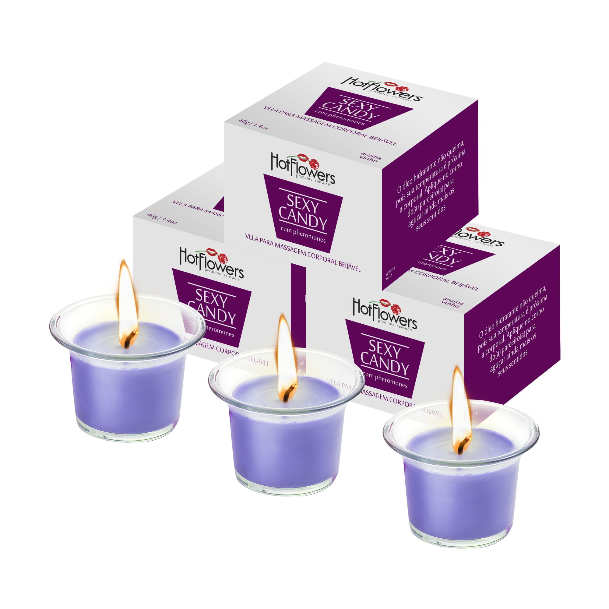 HOT Flowers Kissable Massage Candle Wax Play - Candy Candle with Low Heat Temp, Skin Safe Moisturize, Set of Three, 1.4 oz Each (Wine)