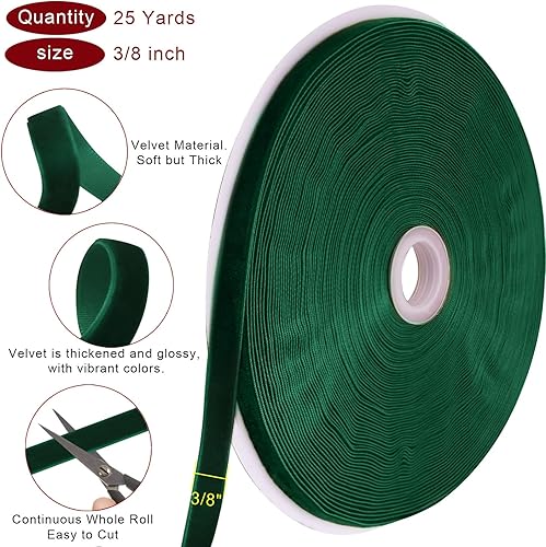 Miniatura 3 de Cinta de terciopelo verde de 25 yardas para árbol de Navidad, cinta de Navidad de terciopelo de 38 pulgadas para envolver regalos, manualidades,