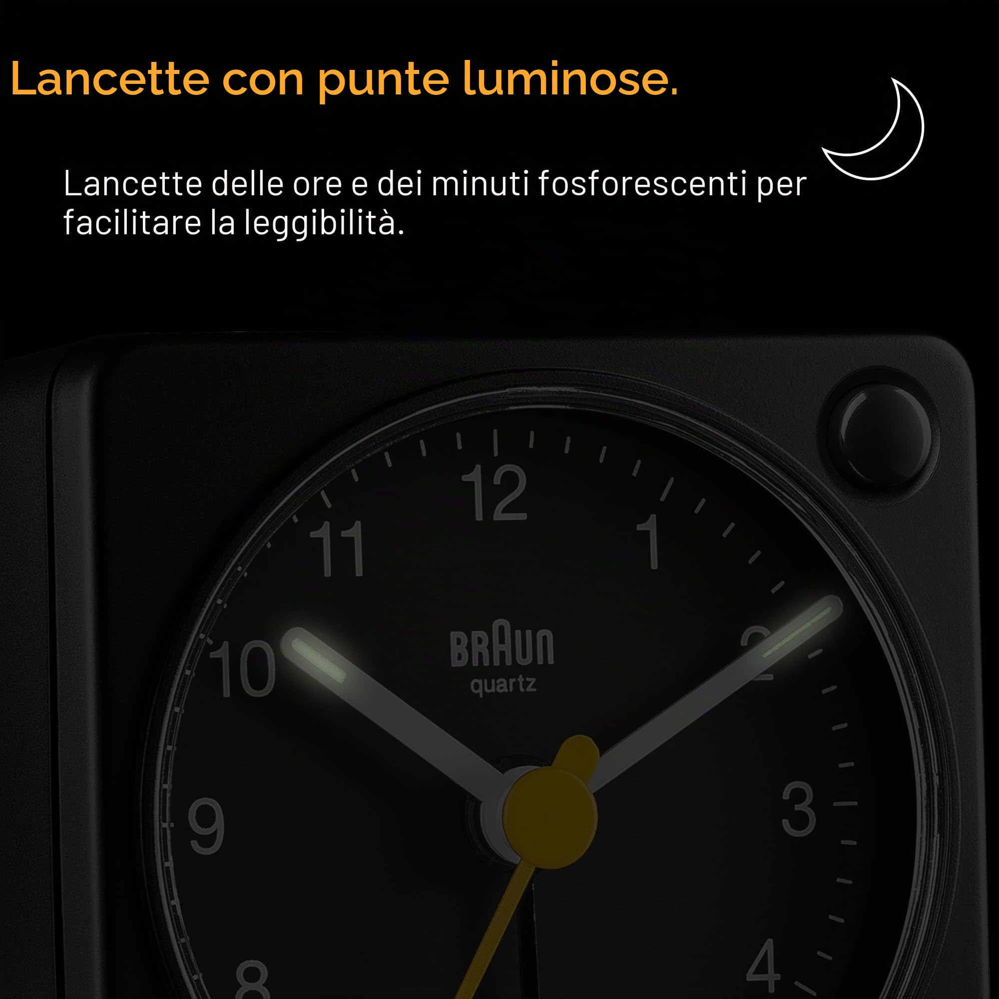Braun Orologio Sveglia Analogico Classico viaggio con Funzione Snooze e Luce, dimensioni ridotte, Movimento al Quarzo silenzioso, Suono Sveglia Beep con crescendo, colore nero, modello BC02XB.