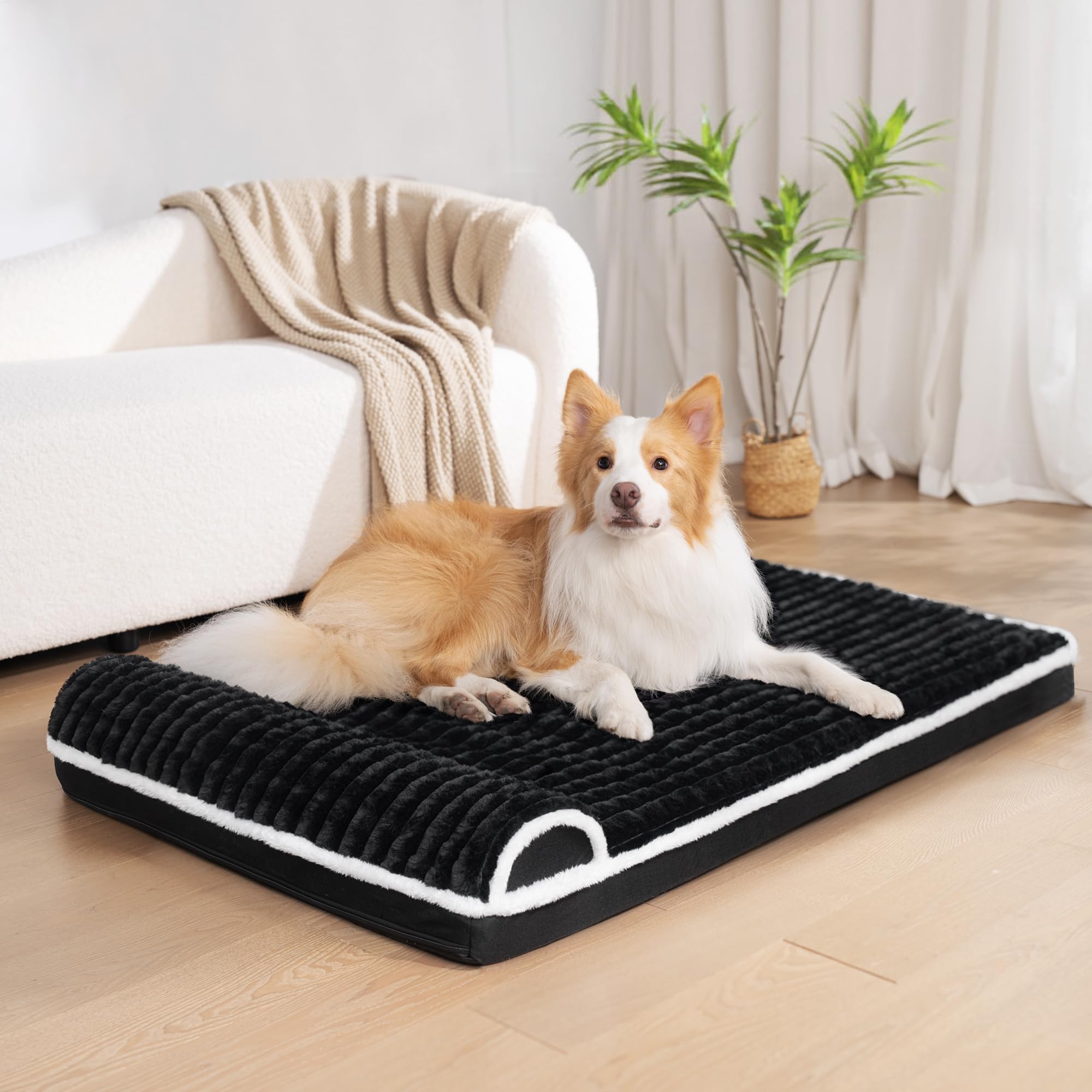 Orthopedic XL Dog Bed Large Sized Dog with Pillow 48''X30'', Waterproof Soft Comfortable Egg Crate Foam Pet Crate Beds Mat with Removable Washable Cover and Non-Slip Bottom, Black - image 2